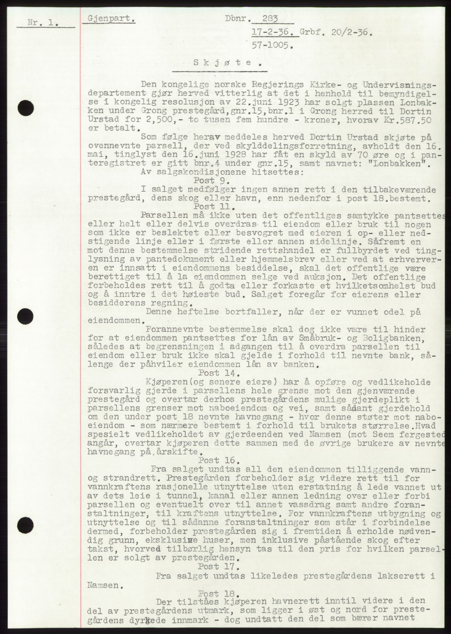 Namdal sorenskriveri, AV/SAT-A-4133/1/2/2C: Mortgage book no. -, 1935-1936, Deed date: 17.02.1936
