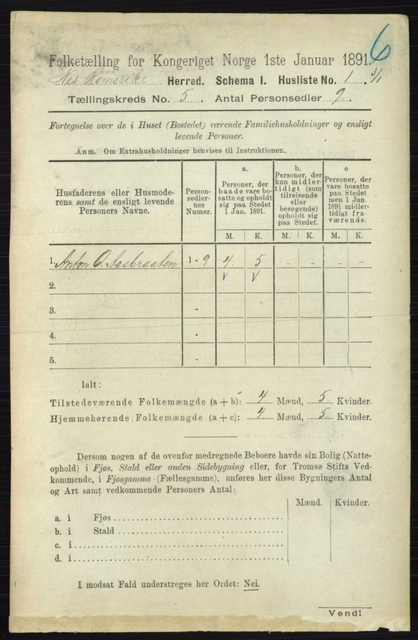 RA, 1891 census for 0236 Nes, 1891, p. 2702