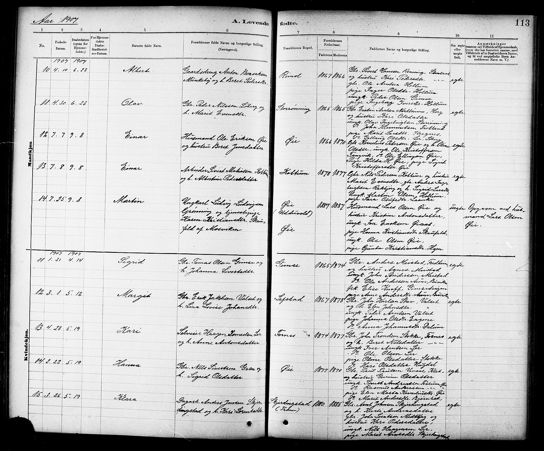 Ministerialprotokoller, klokkerbøker og fødselsregistre - Sør-Trøndelag, AV/SAT-A-1456/691/L1094: Parish register (copy) no. 691C05, 1879-1911, p. 113