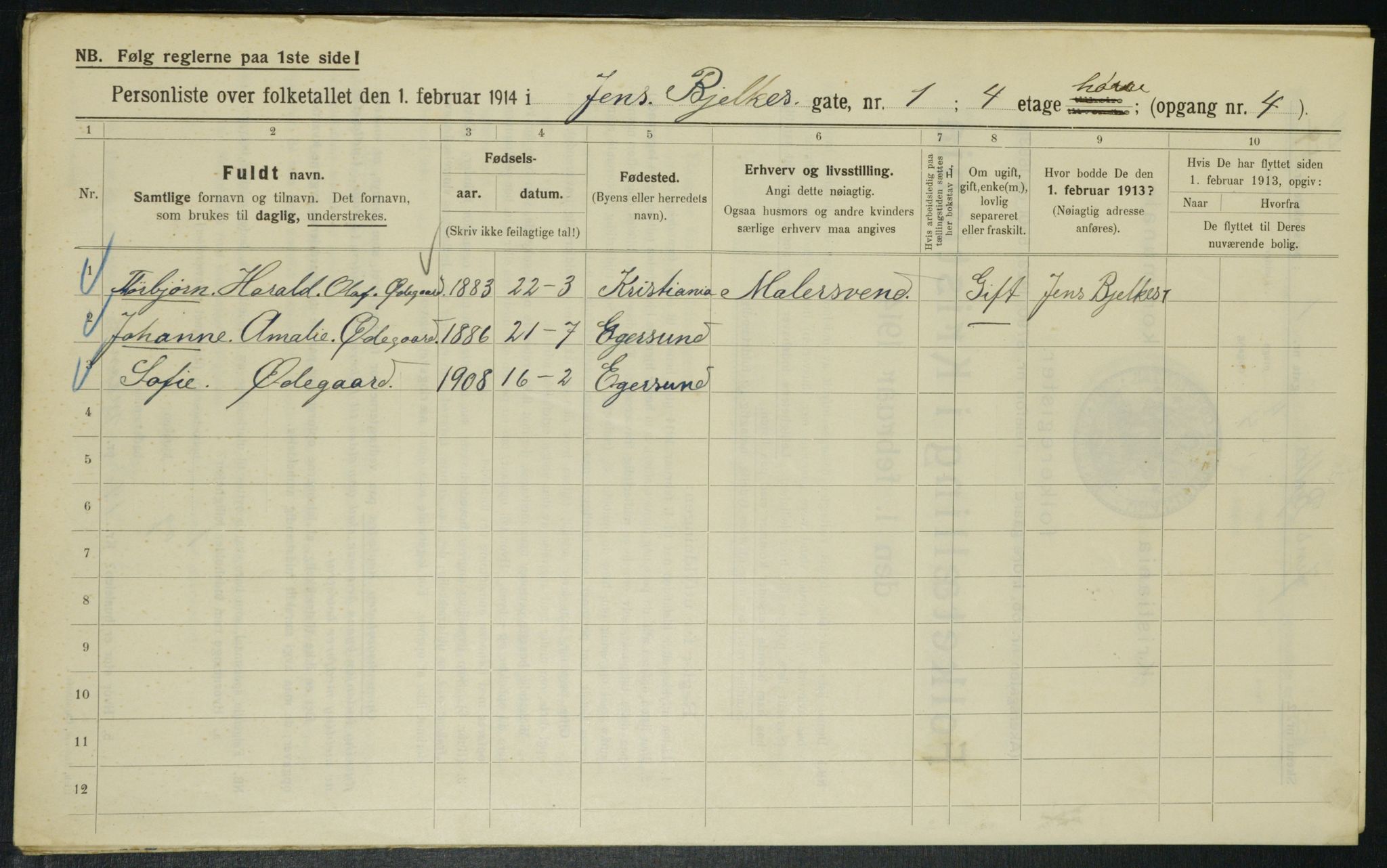 OBA, Municipal Census 1914 for Kristiania, 1914, p. 45458