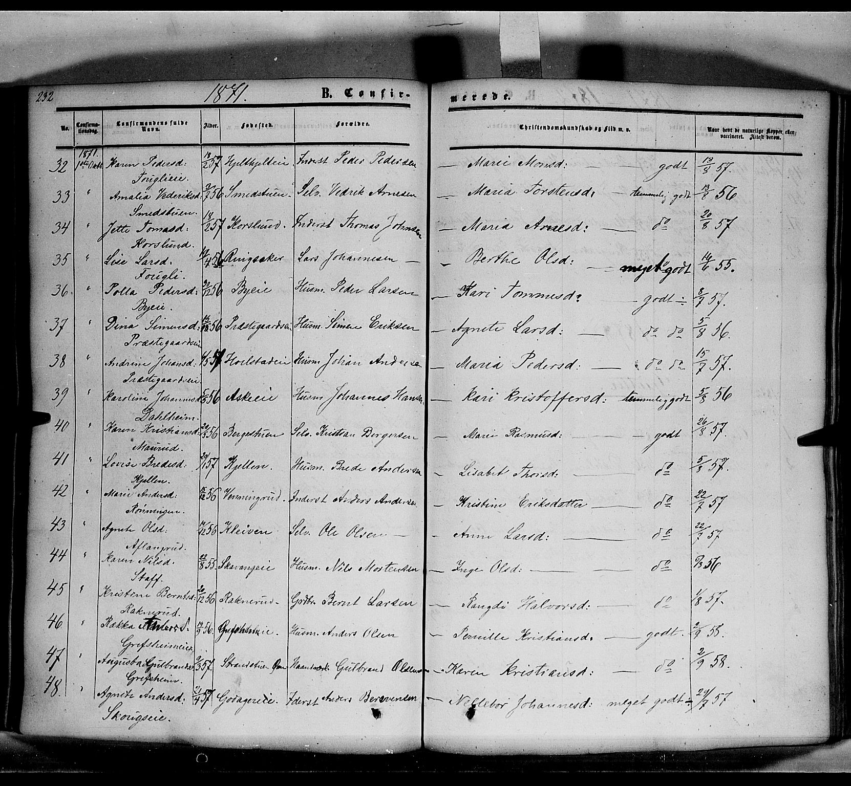 Nes prestekontor, Hedmark, AV/SAH-PREST-020/K/Ka/L0004: Parish register (official) no. 4, 1852-1886, p. 232