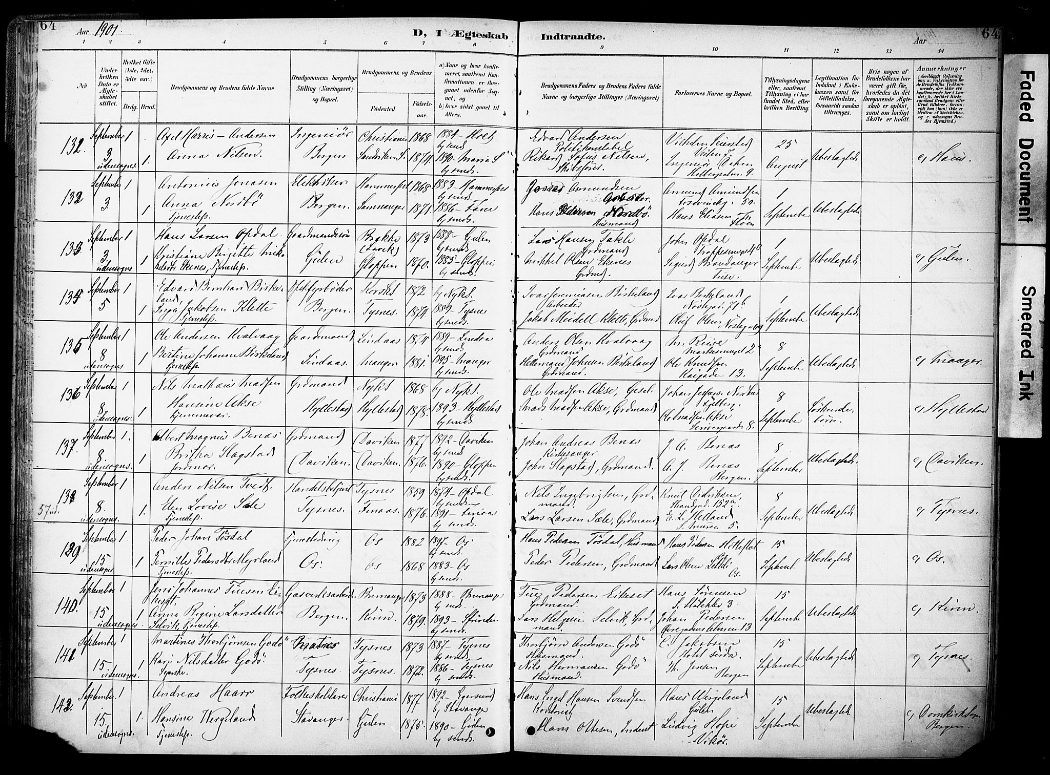 Nykirken Sokneprestembete, AV/SAB-A-77101/H/Haa/L0034: Parish register (official) no. D 4, 1896-1905, p. 64