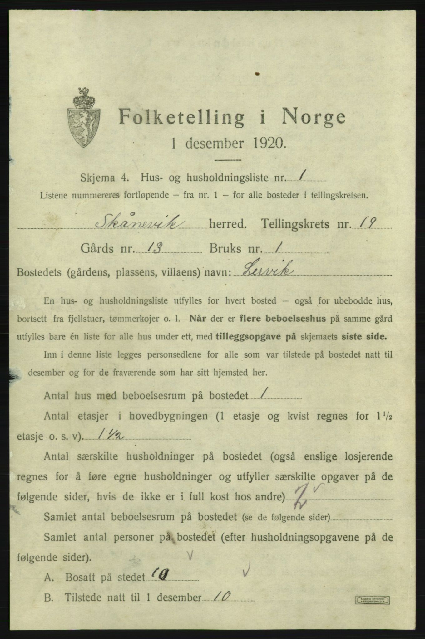 SAB, 1920 census for Skånevik, 1920, p. 1832