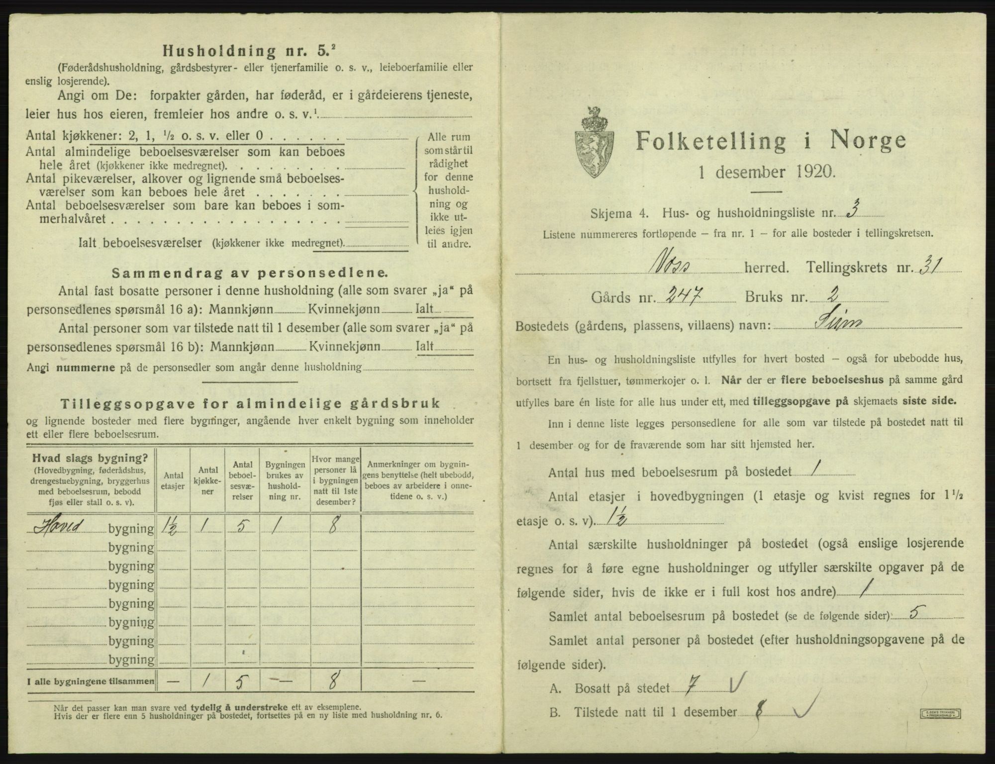 SAB, 1920 census for Voss, 1920, p. 2691