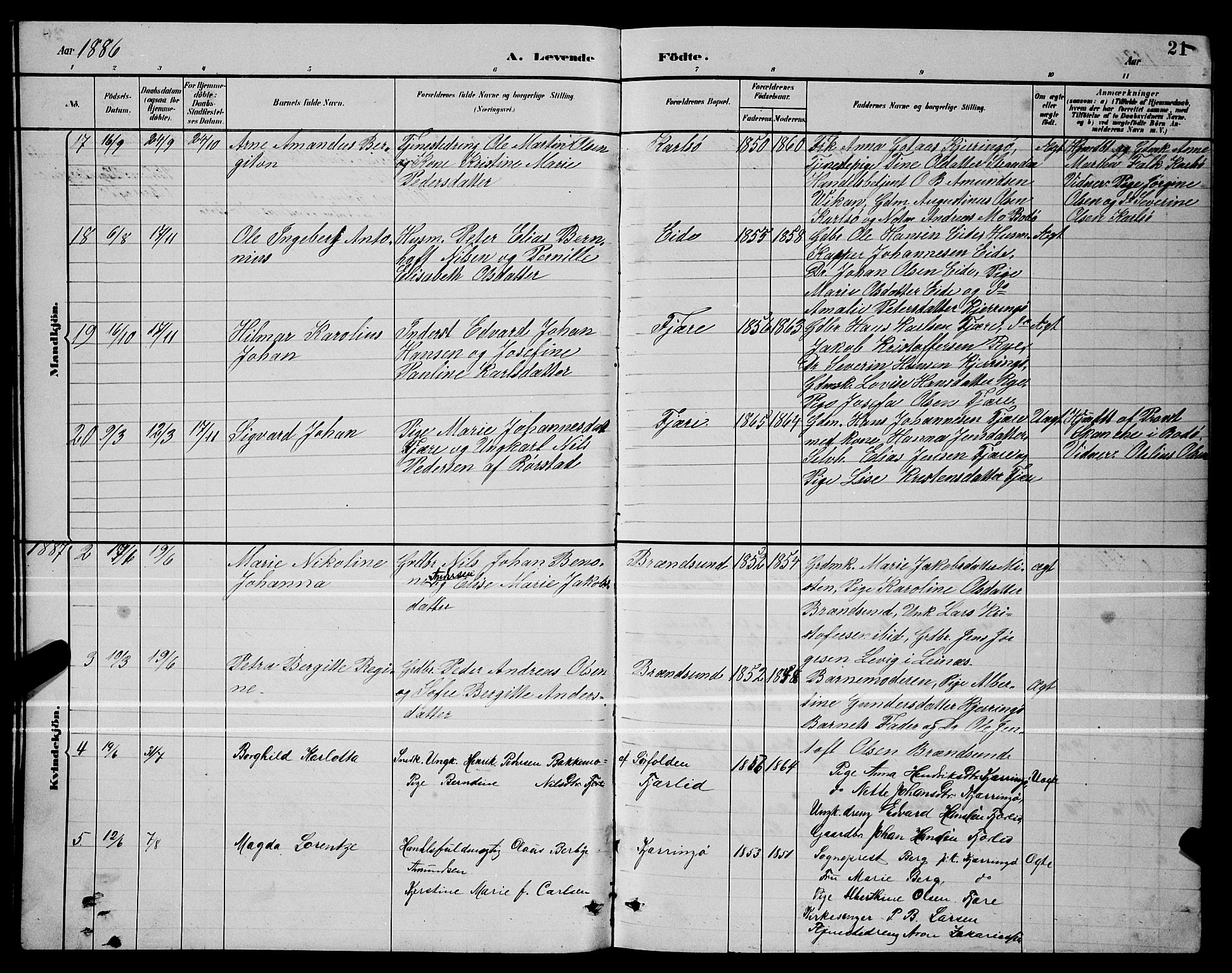 Ministerialprotokoller, klokkerbøker og fødselsregistre - Nordland, SAT/A-1459/803/L0076: Parish register (copy) no. 803C03, 1882-1897, p. 21