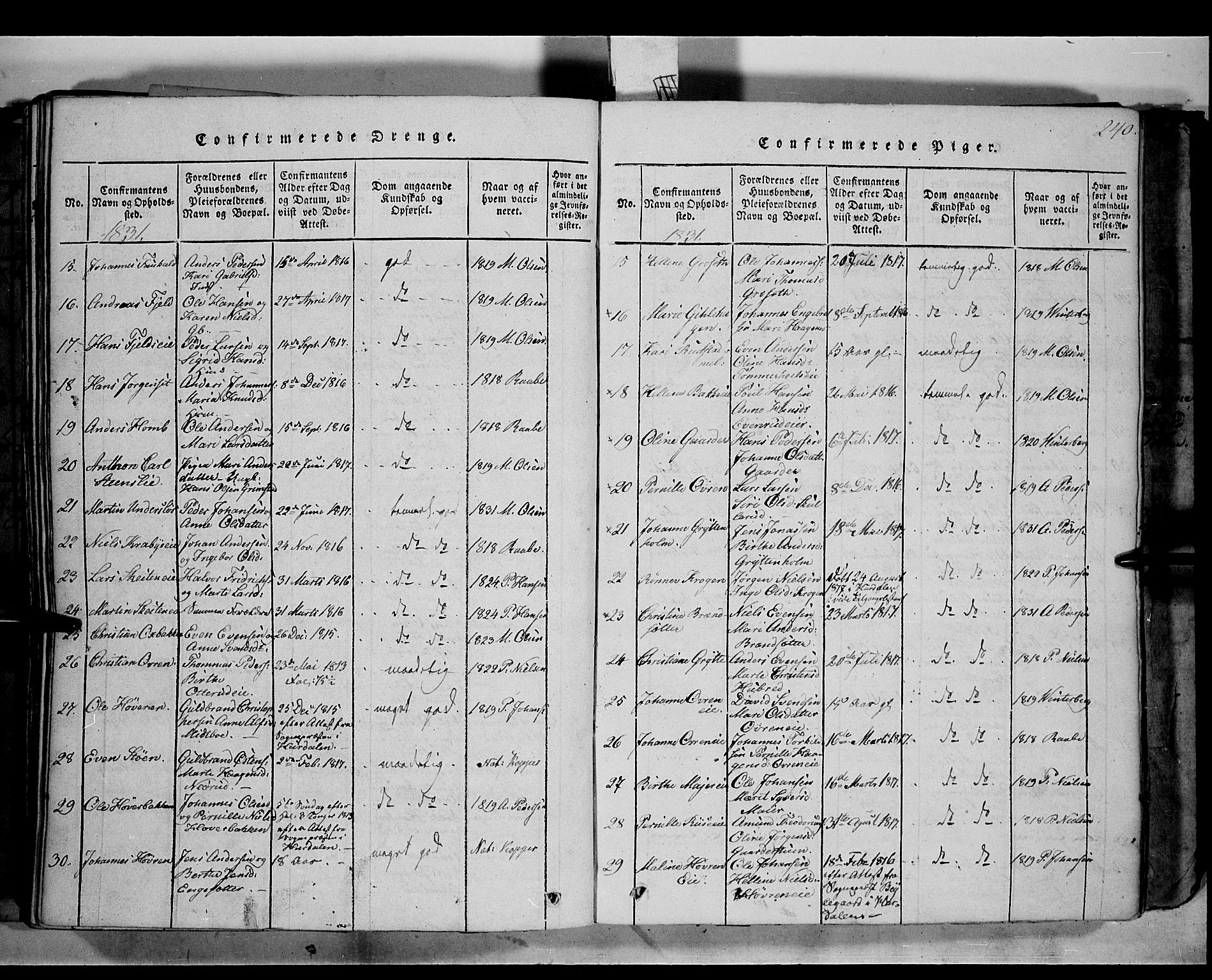 Østre Toten prestekontor, SAH/PREST-104/H/Ha/Haa/L0001: Parish register (official) no. 1, 1828-1839, p. 240
