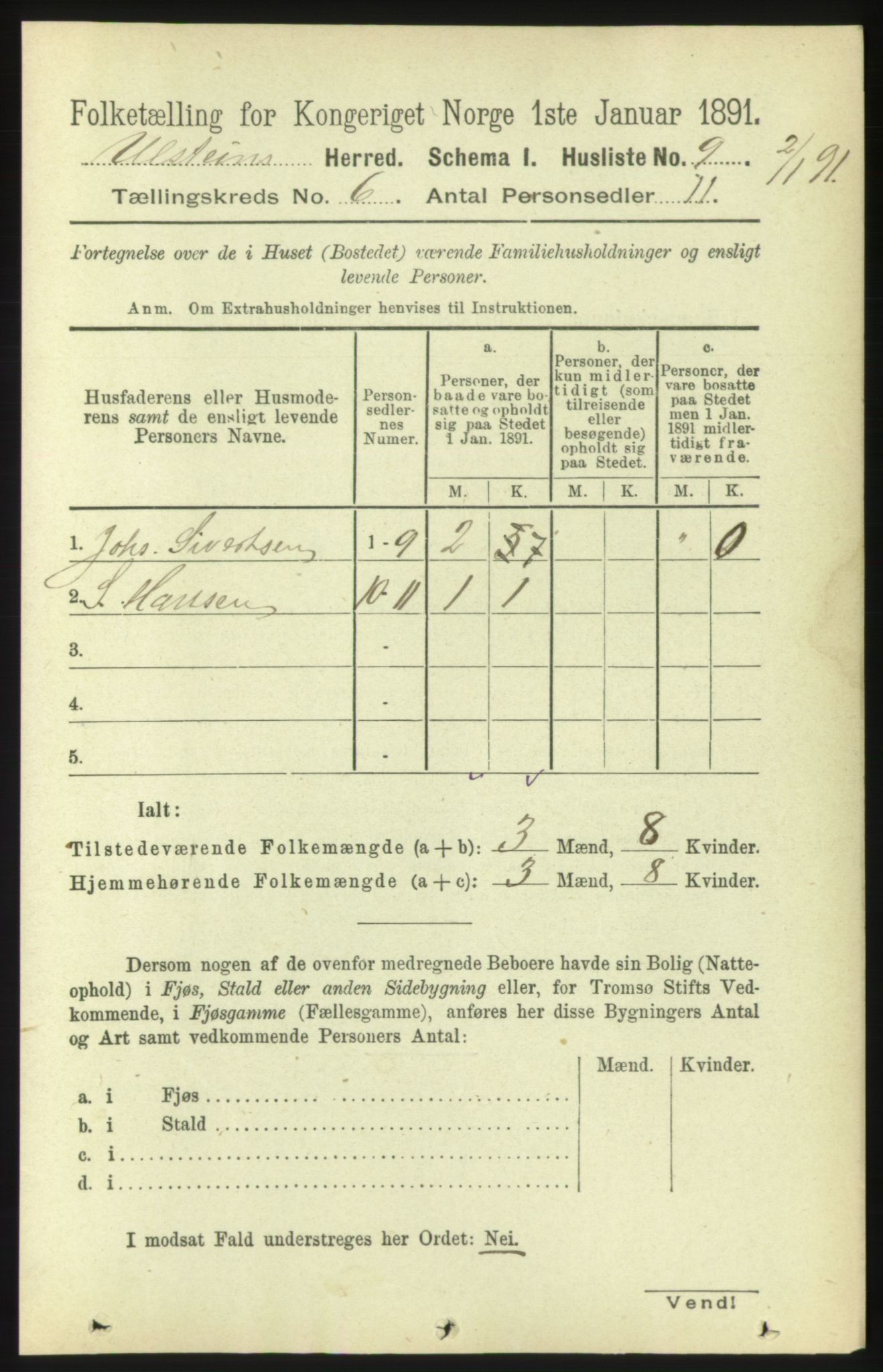 RA, 1891 census for 1516 Ulstein, 1891, p. 1676