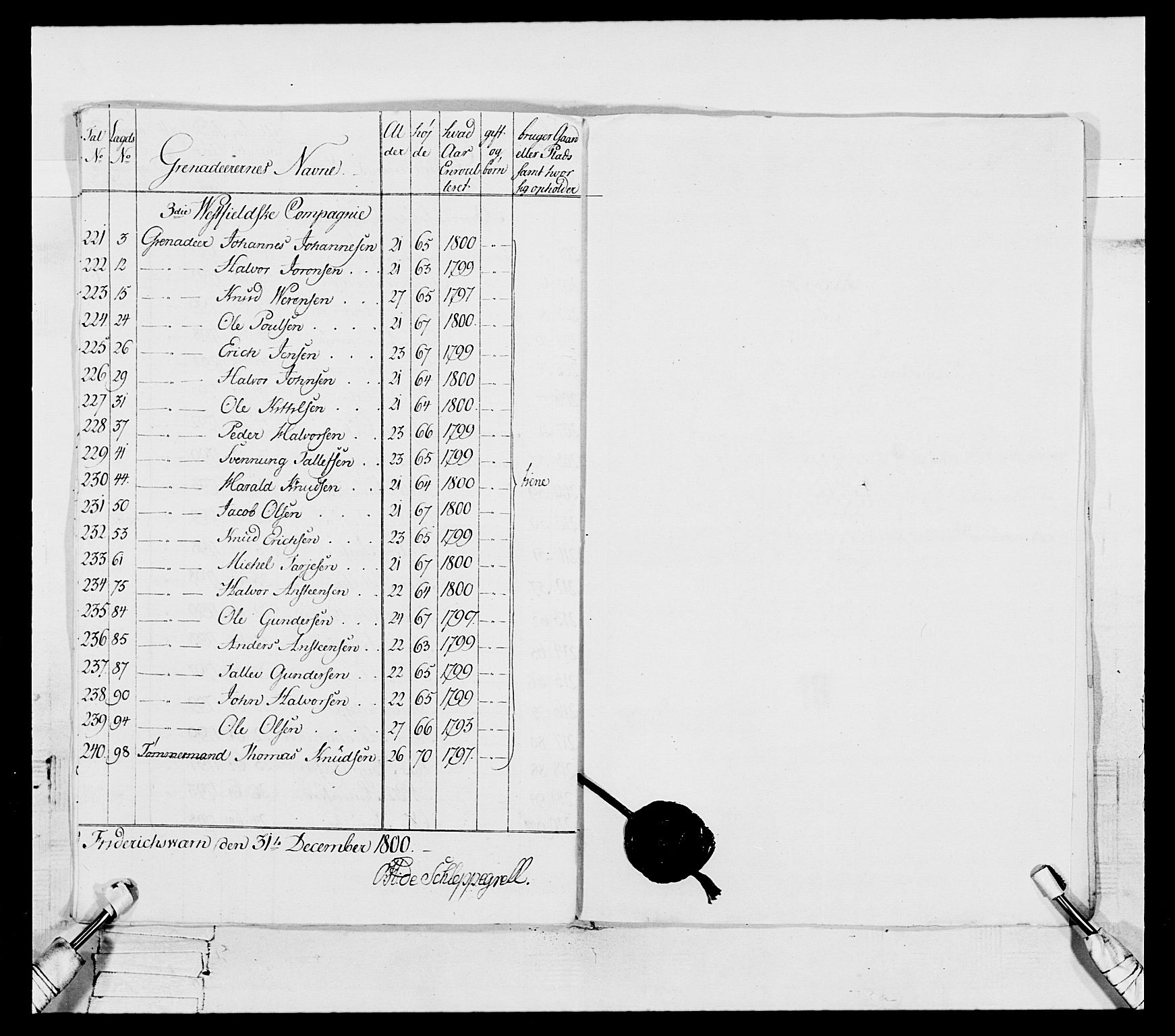 Generalitets- og kommissariatskollegiet, Det kongelige norske kommissariatskollegium, RA/EA-5420/E/Eh/L0114: Telemarkske nasjonale infanteriregiment, 1789-1802, p. 165