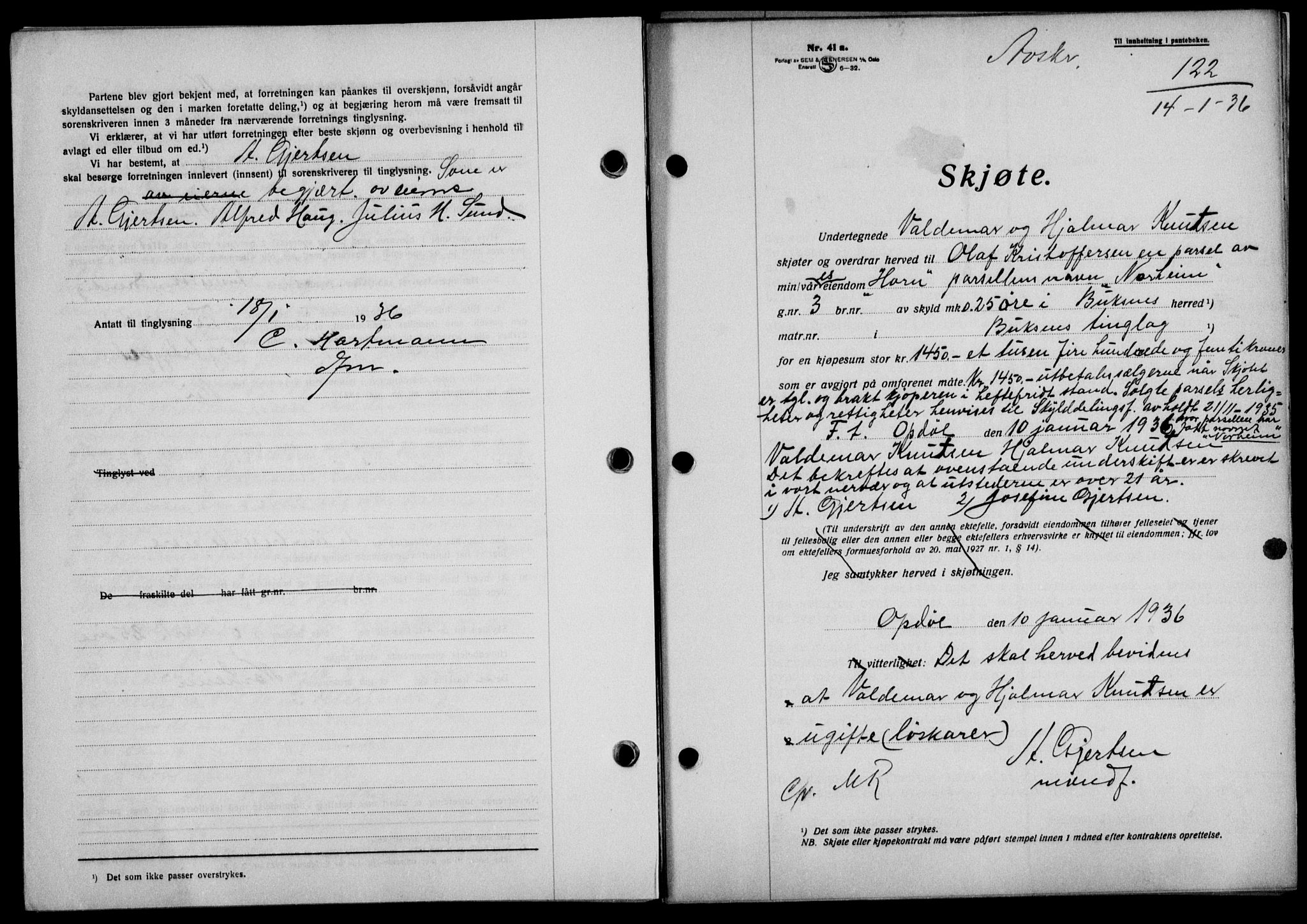 Lofoten sorenskriveri, SAT/A-0017/1/2/2C/L0033b: Mortgage book no. 33b, 1936-1936, Diary no: : 122/1936