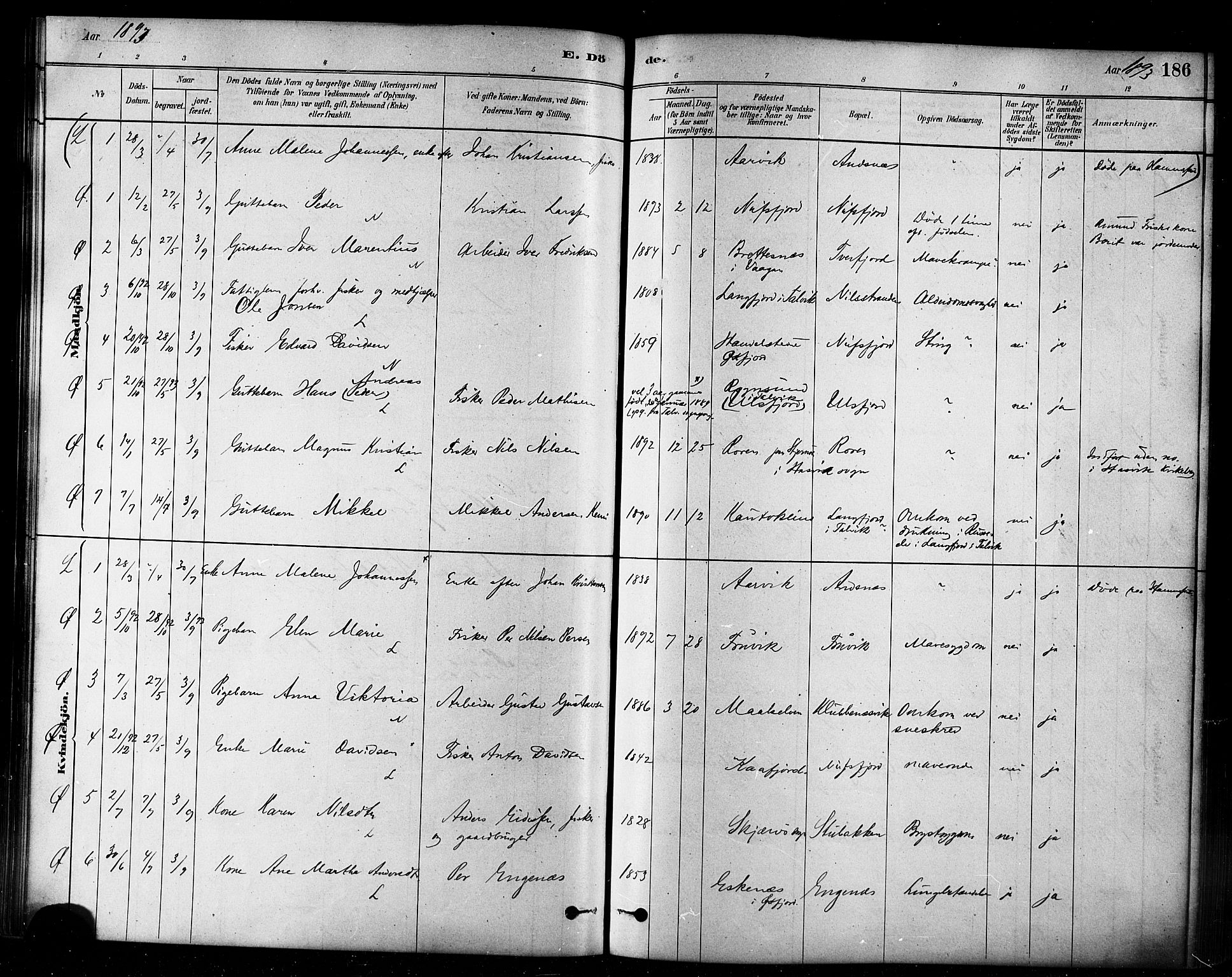 Loppa sokneprestkontor, SATØ/S-1339/H/Ha/L0006kirke: Parish register (official) no. 6, 1879-1895, p. 186