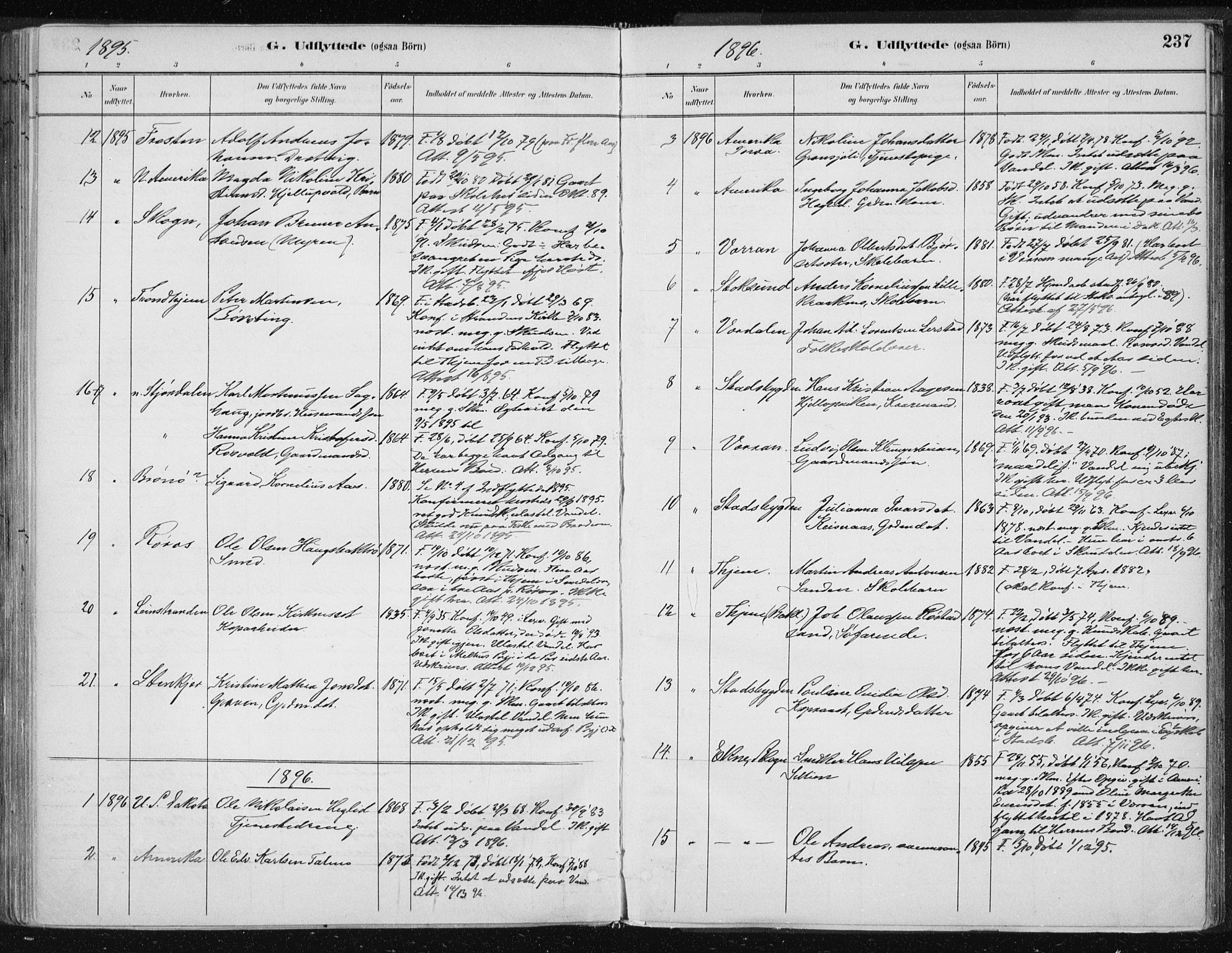 Ministerialprotokoller, klokkerbøker og fødselsregistre - Nord-Trøndelag, SAT/A-1458/701/L0010: Parish register (official) no. 701A10, 1883-1899, p. 237