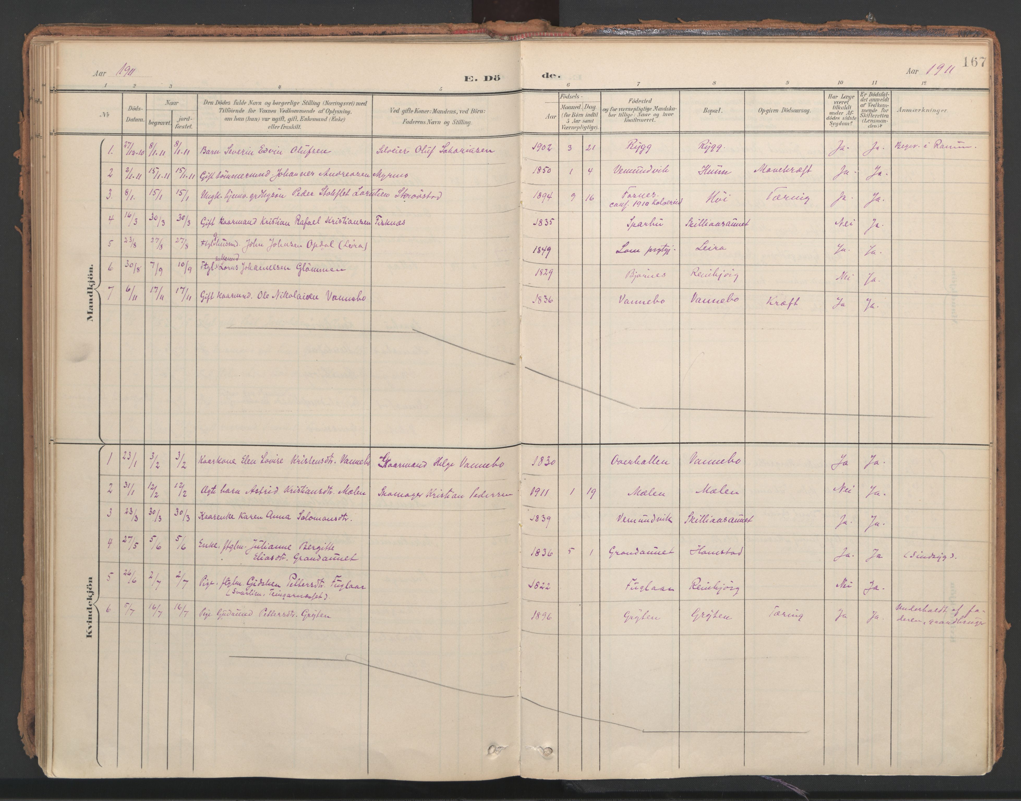 Ministerialprotokoller, klokkerbøker og fødselsregistre - Nord-Trøndelag, SAT/A-1458/766/L0564: Parish register (official) no. 767A02, 1900-1932, p. 167