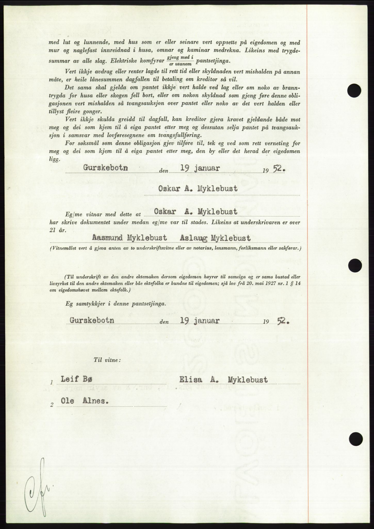 Søre Sunnmøre sorenskriveri, AV/SAT-A-4122/1/2/2C/L0121: Mortgage book no. 9B, 1951-1952, Diary no: : 183/1952