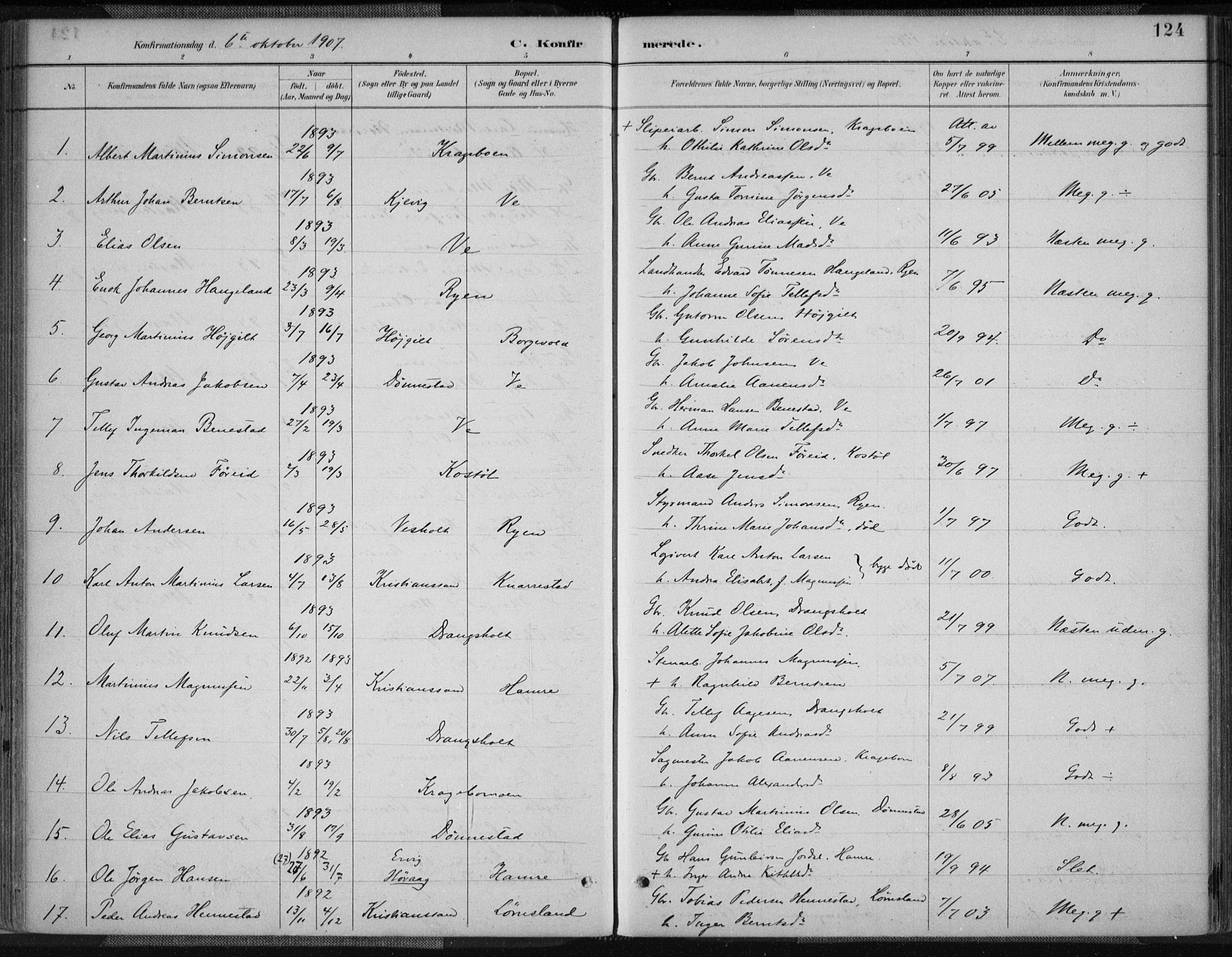 Tveit sokneprestkontor, AV/SAK-1111-0043/F/Fa/L0007: Parish register (official) no. A 7, 1887-1908, p. 124