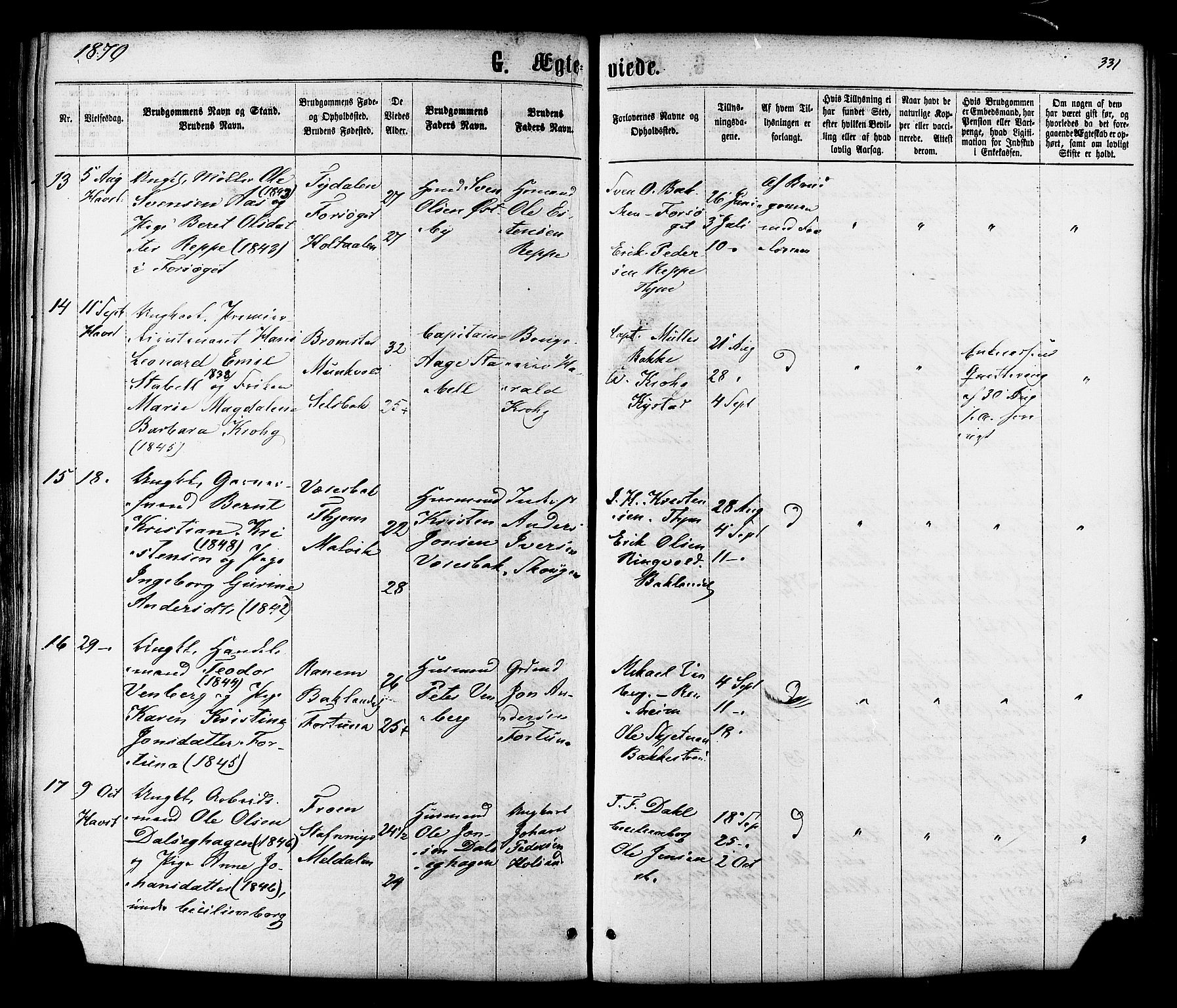 Ministerialprotokoller, klokkerbøker og fødselsregistre - Sør-Trøndelag, SAT/A-1456/606/L0293: Parish register (official) no. 606A08, 1866-1877, p. 331