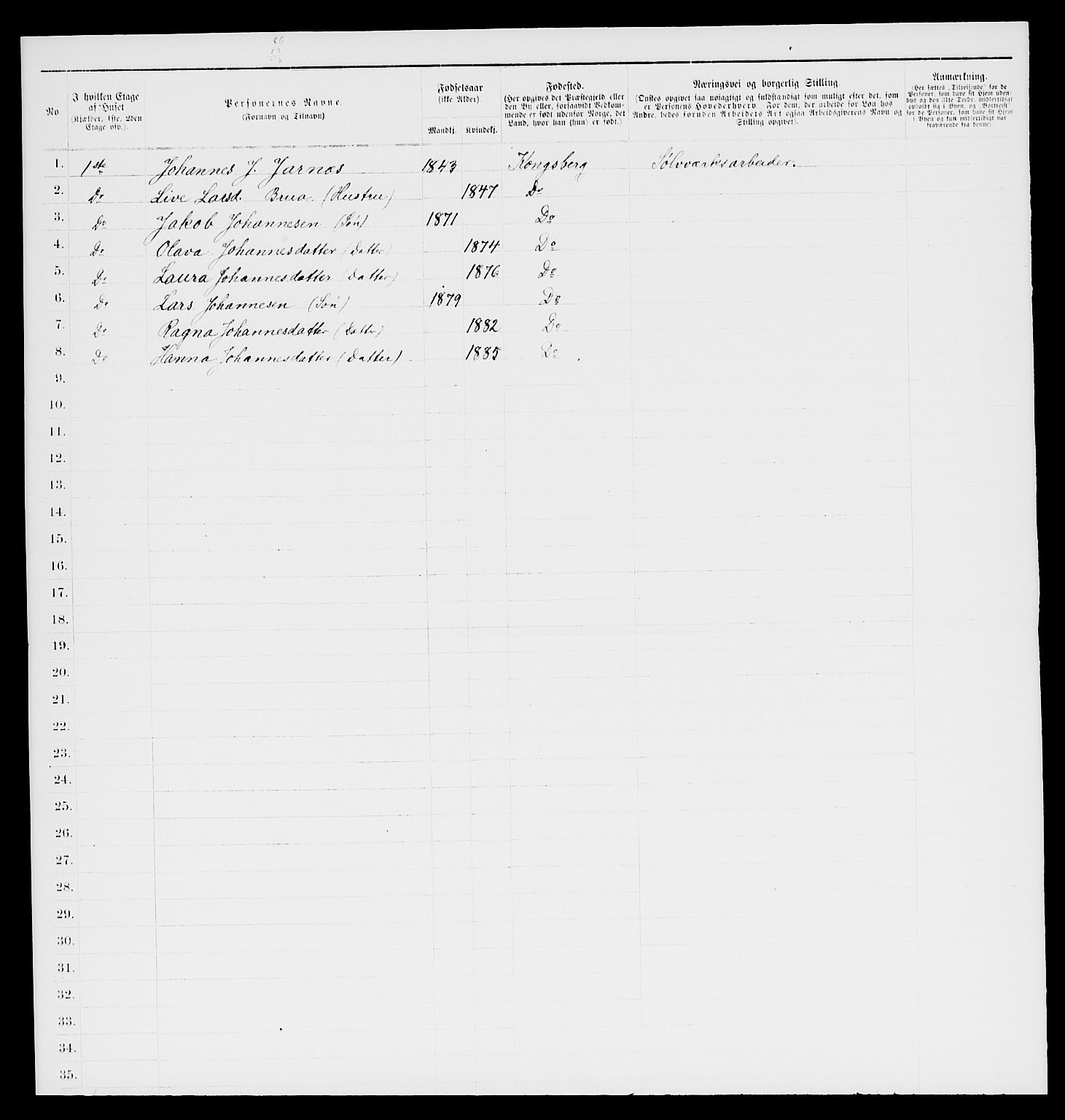 SAKO, 1885 census for 0604 Kongsberg, 1885, p. 1329