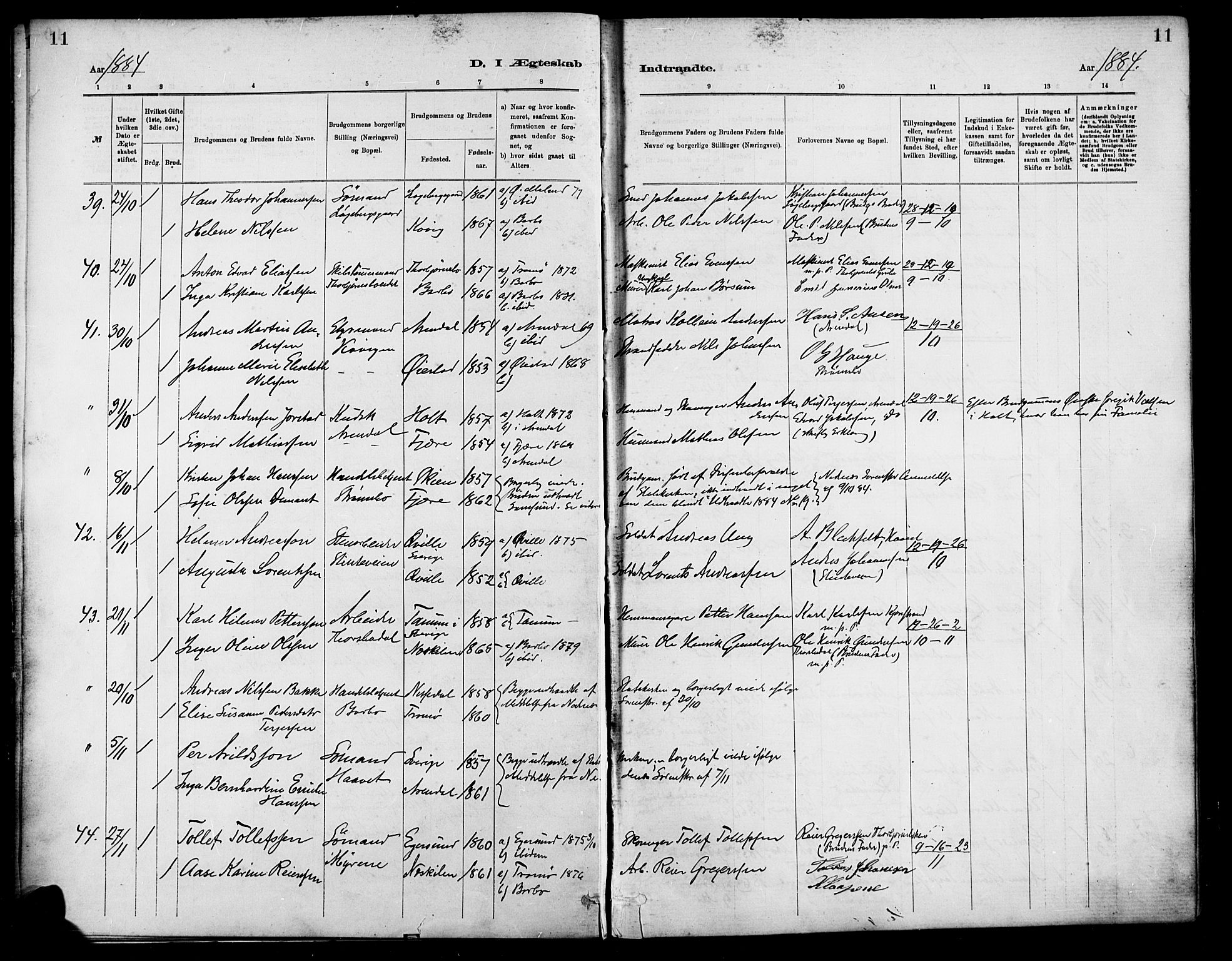 Barbu sokneprestkontor, AV/SAK-1111-0003/F/Fa/L0003: Parish register (official) no. A 3, 1883-1898, p. 11