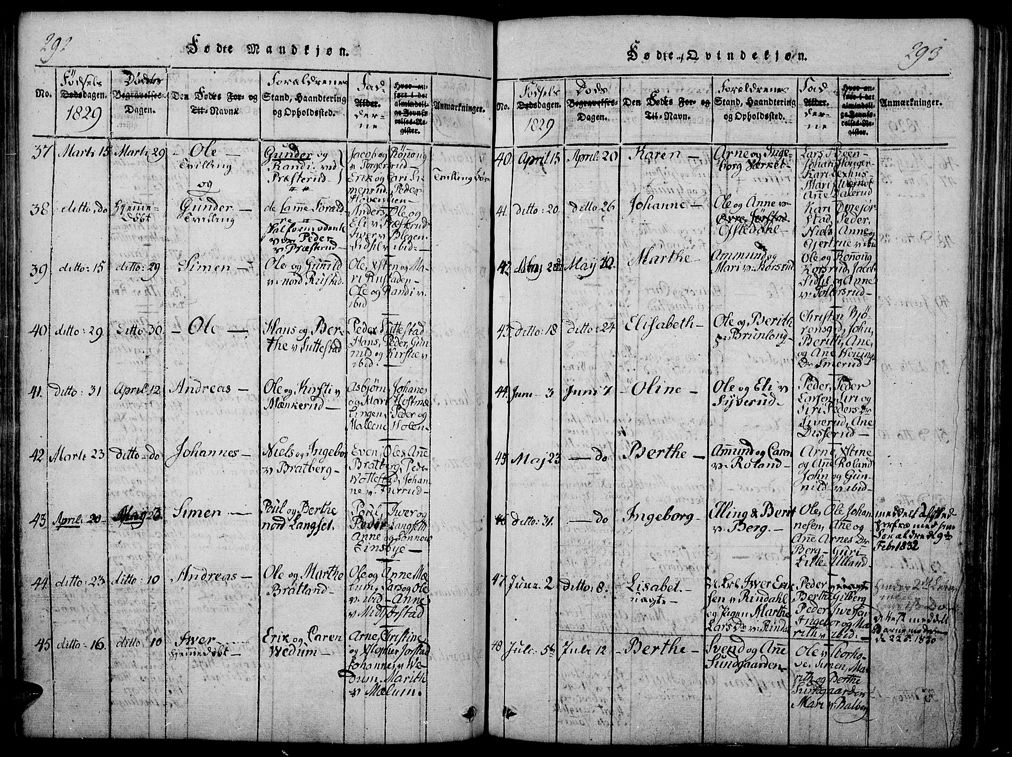 Fåberg prestekontor, SAH/PREST-086/H/Ha/Haa/L0003: Parish register (official) no. 3, 1818-1833, p. 292-293