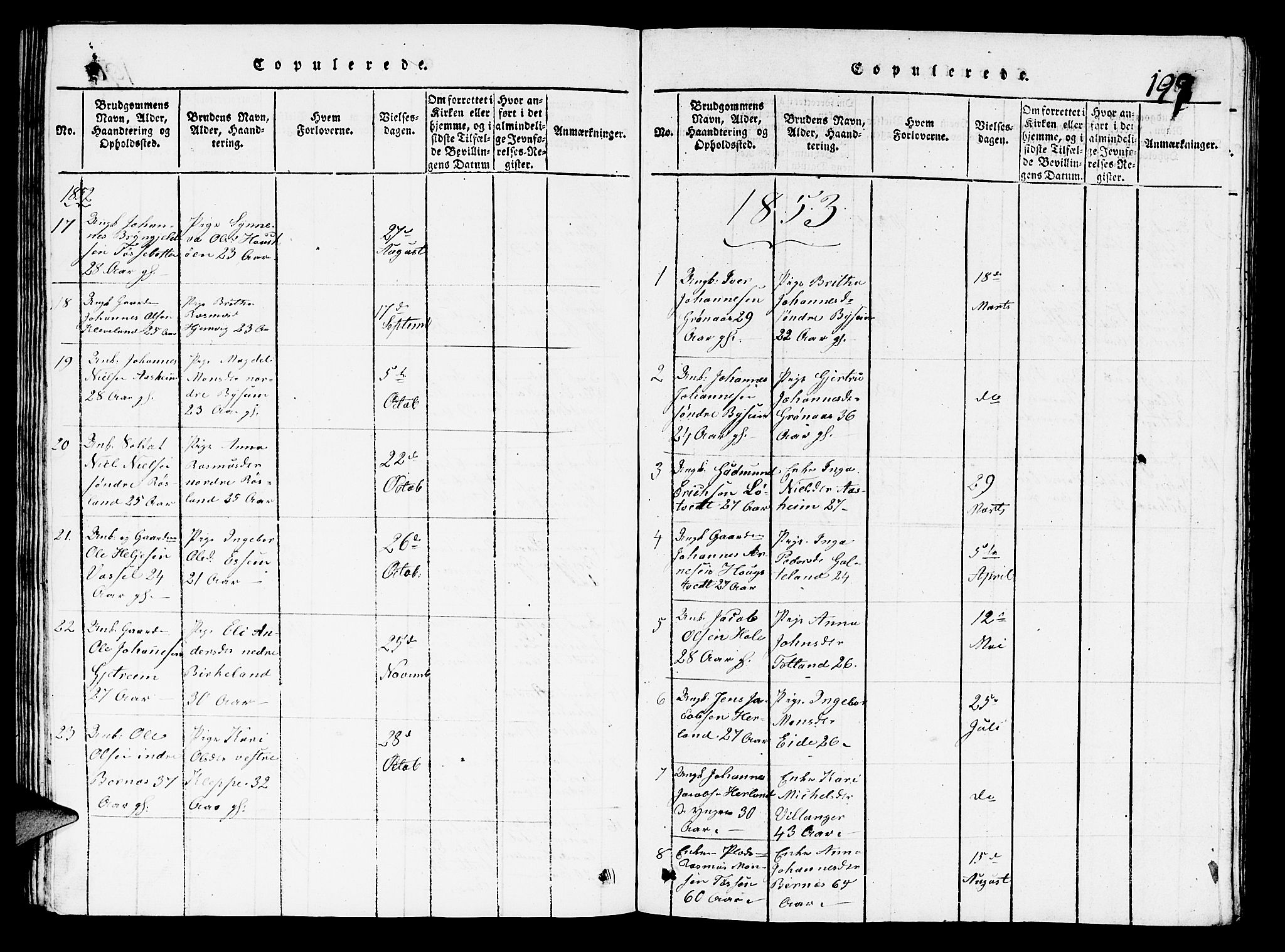 Hosanger sokneprestembete, AV/SAB-A-75801/H/Hab: Parish register (copy) no. A 1 /1, 1816-1856, p. 198