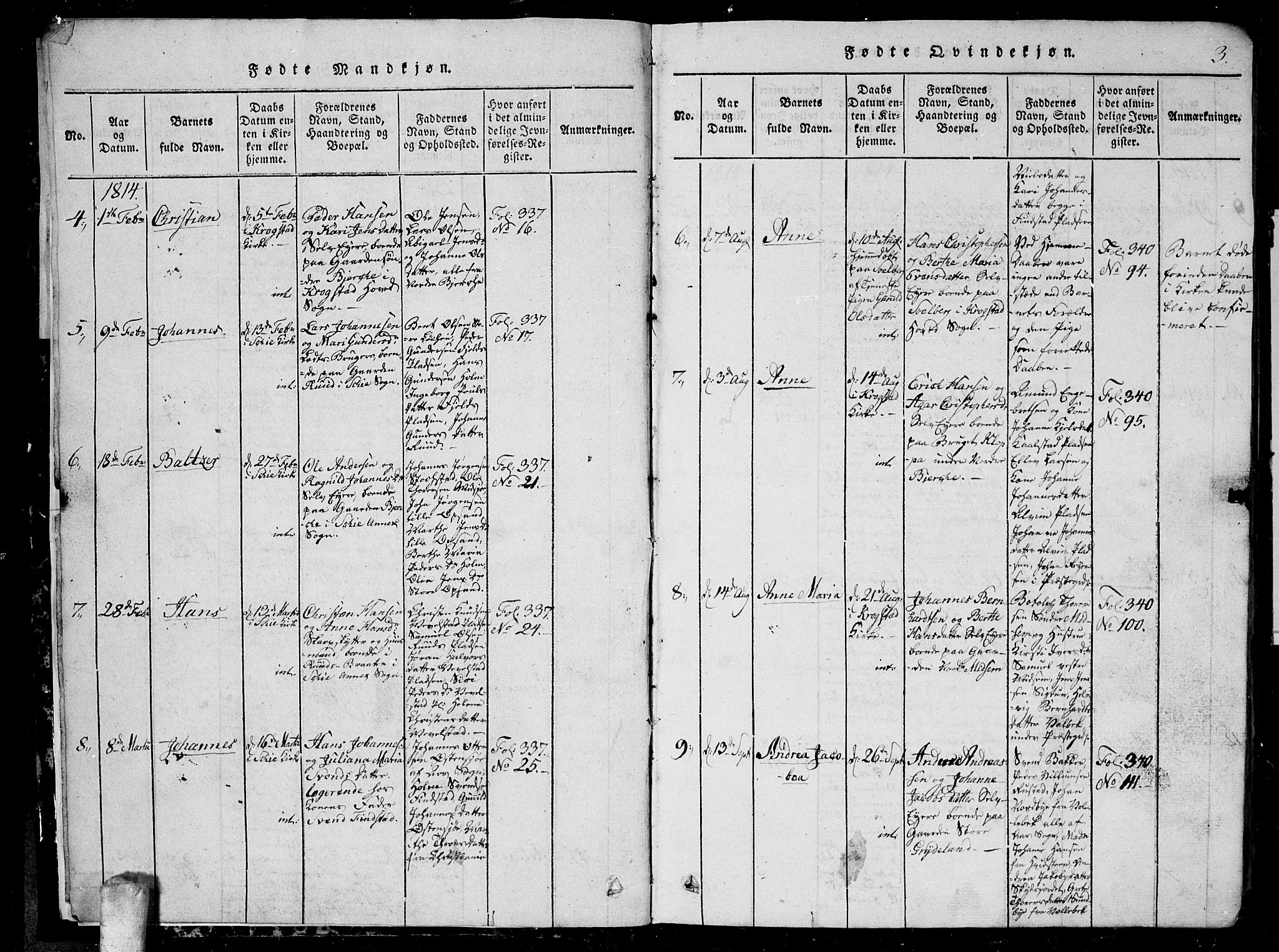 Kråkstad prestekontor Kirkebøker, AV/SAO-A-10125a/G/Ga/L0001: Parish register (copy) no. I 1, 1813-1824, p. 3