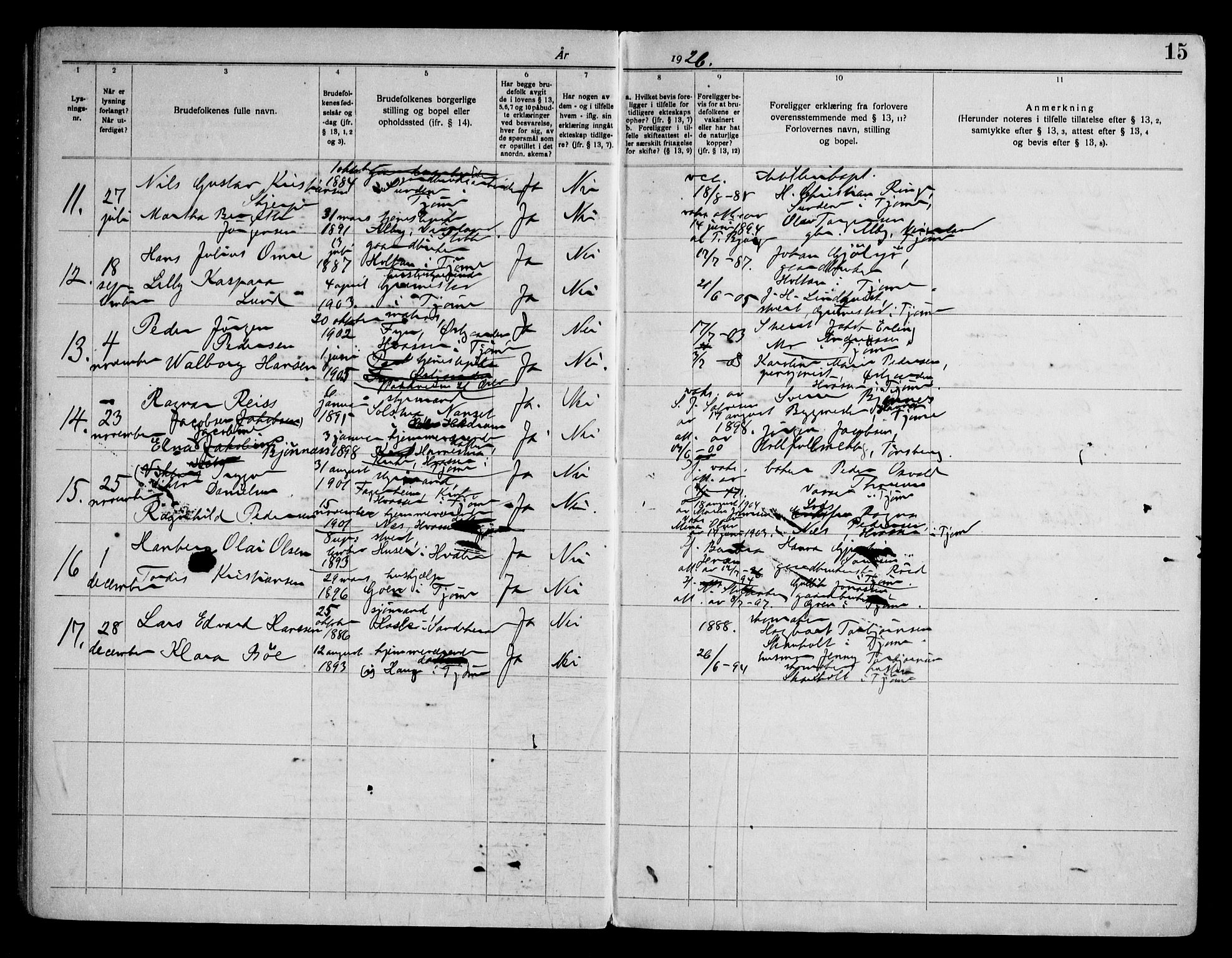 Tjøme kirkebøker, SAKO/A-328/H/Ha/L0002: Banns register no. I 2, 1919-1962, p. 15