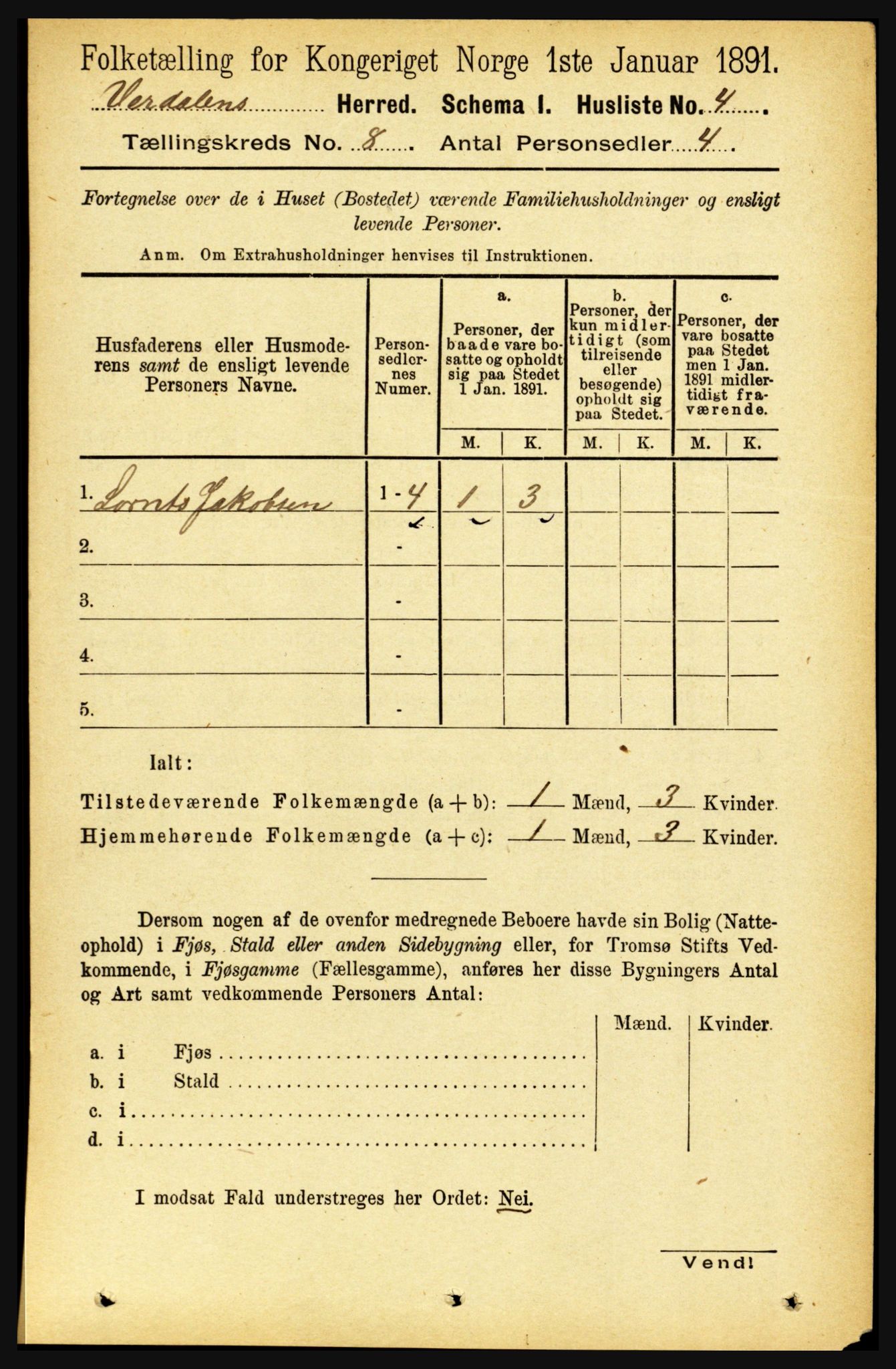 RA, 1891 census for 1721 Verdal, 1891, p. 4338