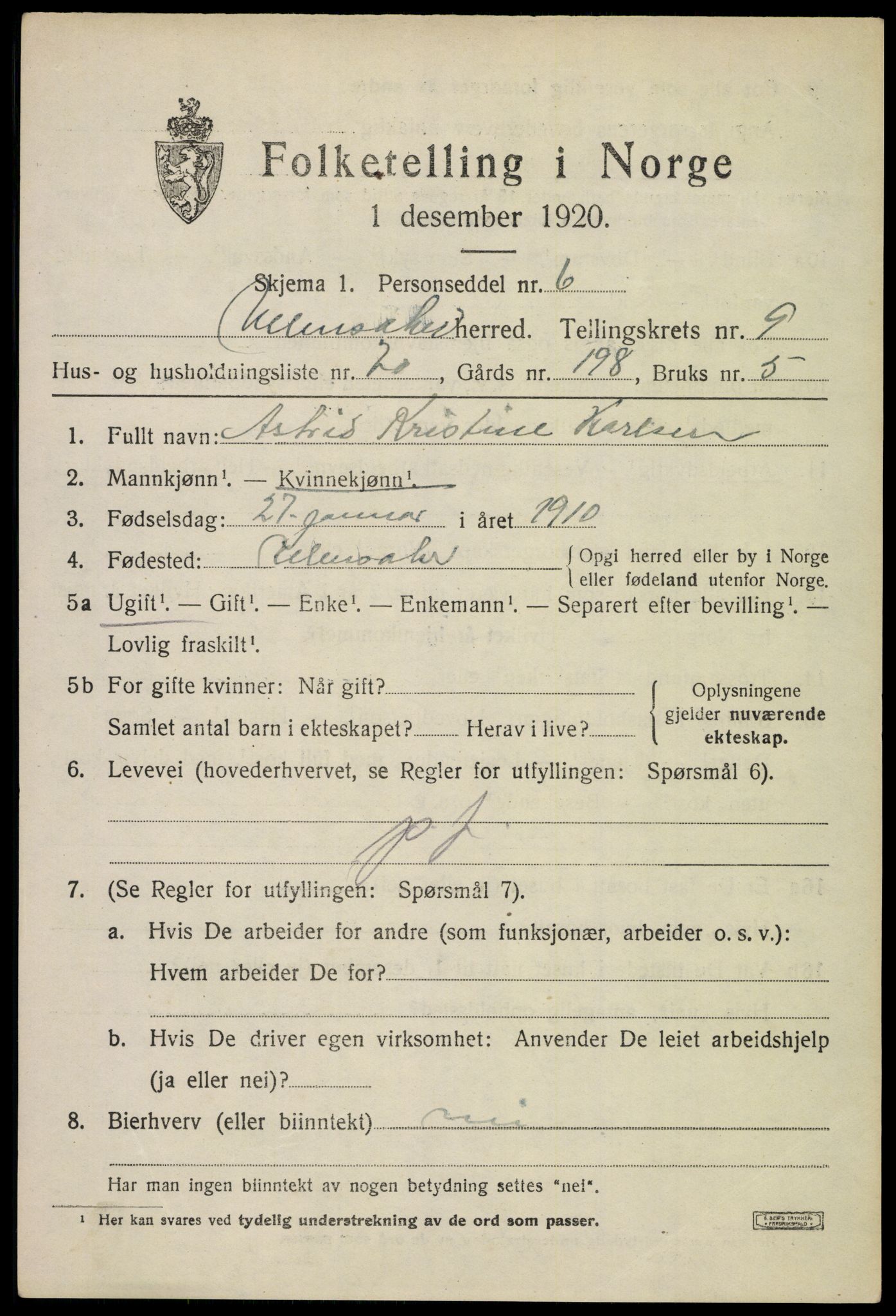 SAO, 1920 census for Ullensaker, 1920, p. 16083