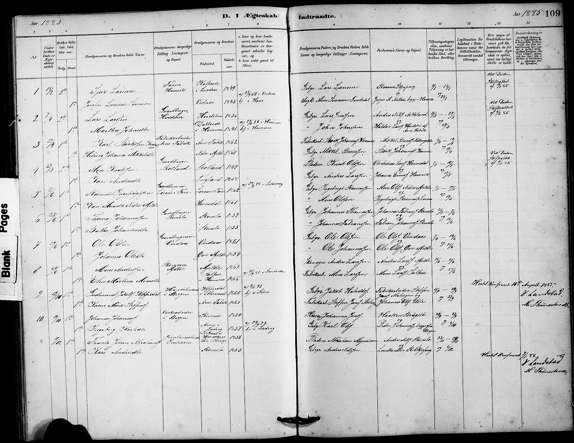 Haus sokneprestembete, SAB/A-75601/H/Hab: Parish register (copy) no. B 3, 1885-1899, p. 109