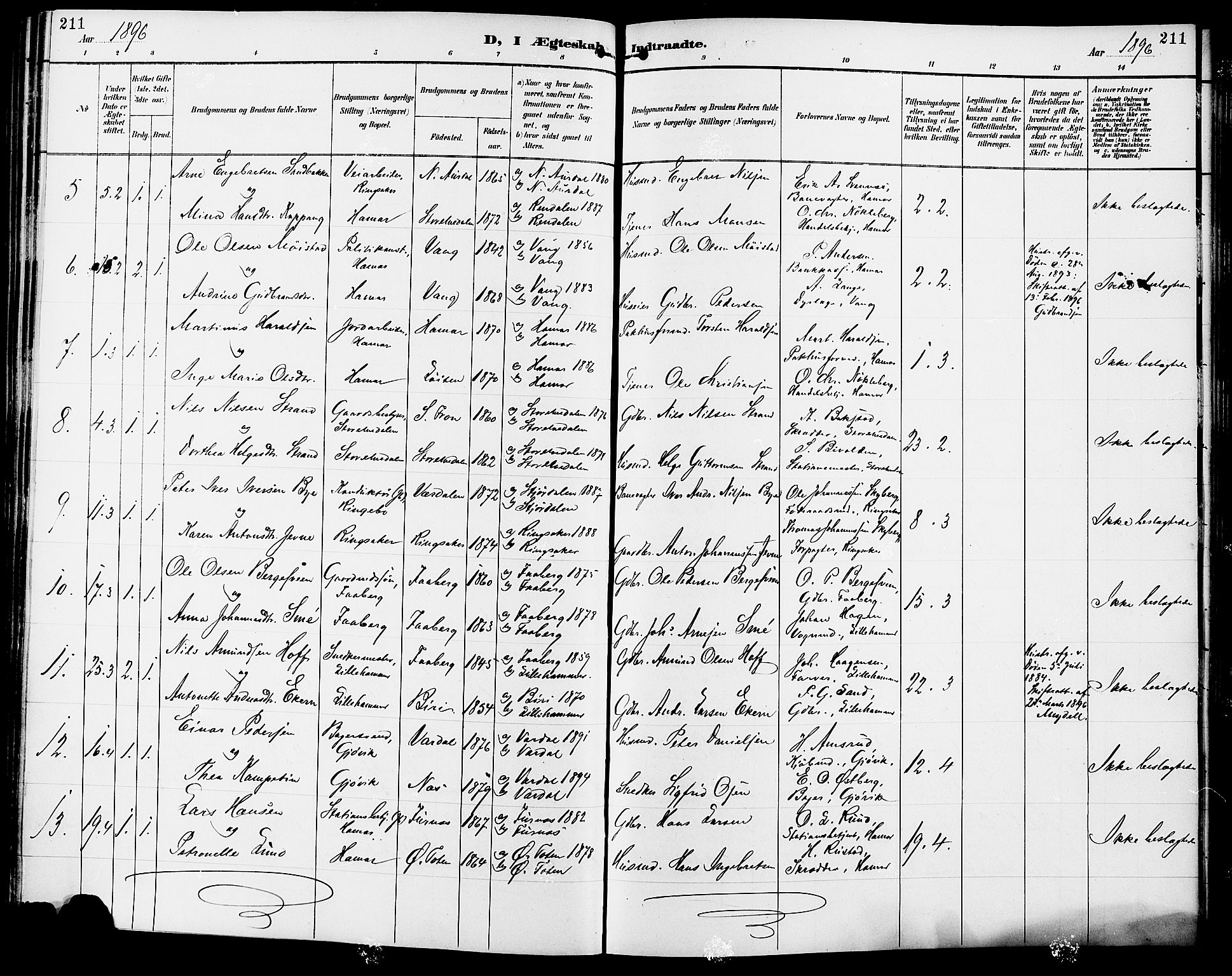 Vang prestekontor, Hedmark, AV/SAH-PREST-008/H/Ha/Haa/L0017: Parish register (official) no. 17, 1890-1899, p. 211