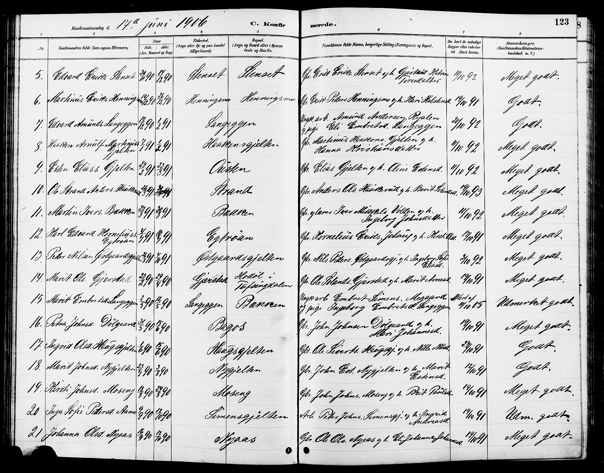 Tolga prestekontor, AV/SAH-PREST-062/L/L0008: Parish register (copy) no. 8, 1887-1912, p. 123