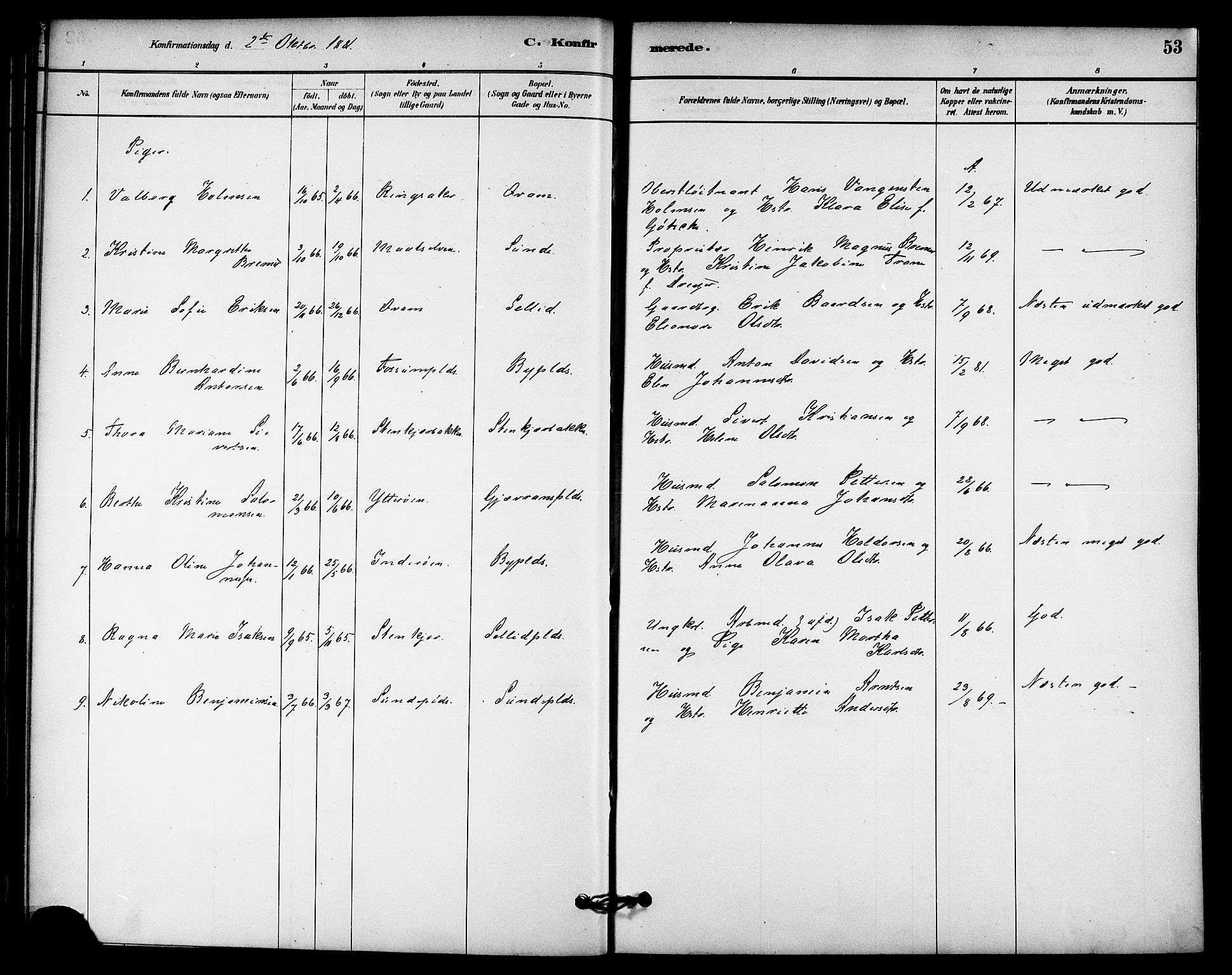 Ministerialprotokoller, klokkerbøker og fødselsregistre - Nord-Trøndelag, SAT/A-1458/740/L0378: Parish register (official) no. 740A01, 1881-1895, p. 53
