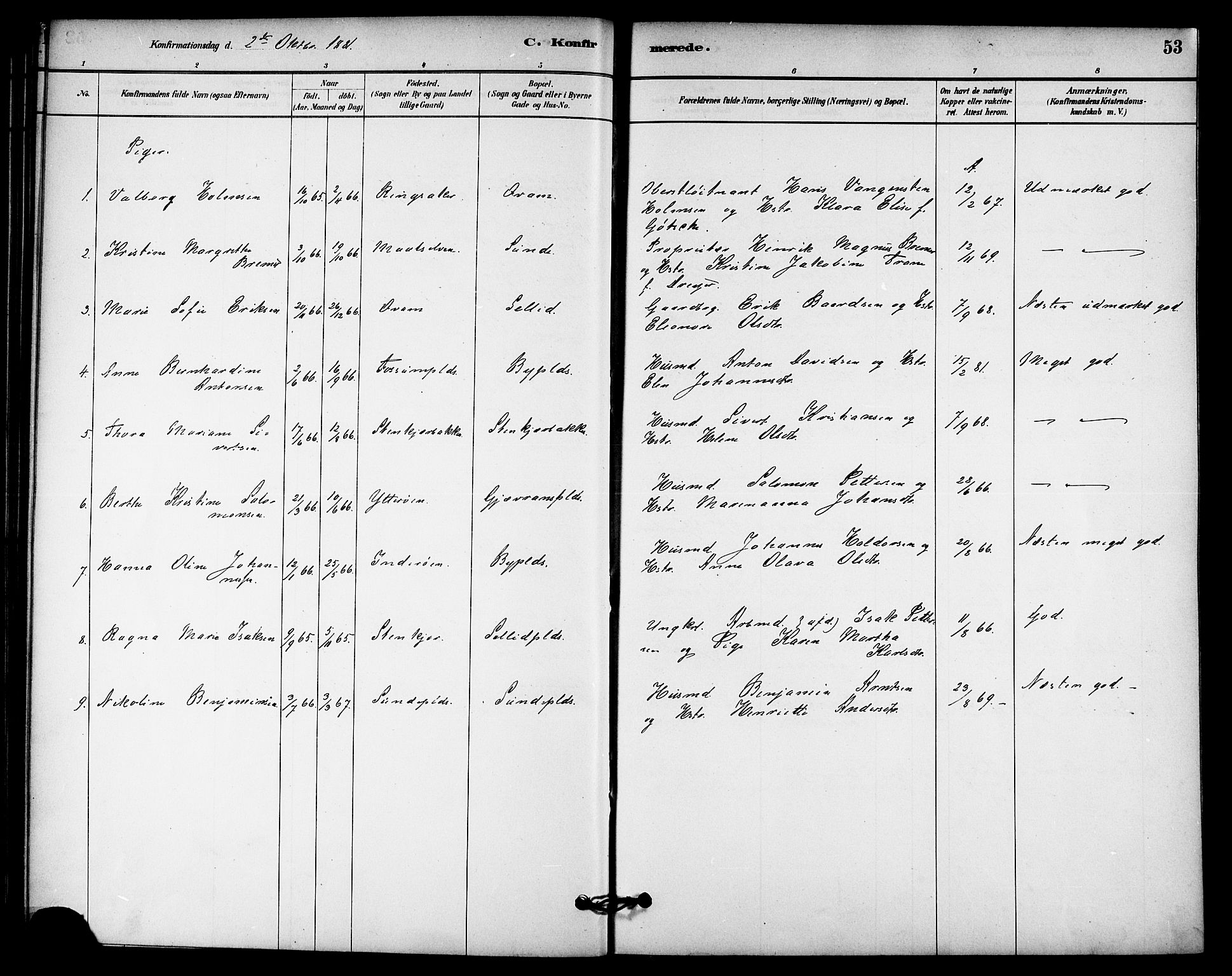 Ministerialprotokoller, klokkerbøker og fødselsregistre - Nord-Trøndelag, AV/SAT-A-1458/740/L0378: Parish register (official) no. 740A01, 1881-1895, p. 53