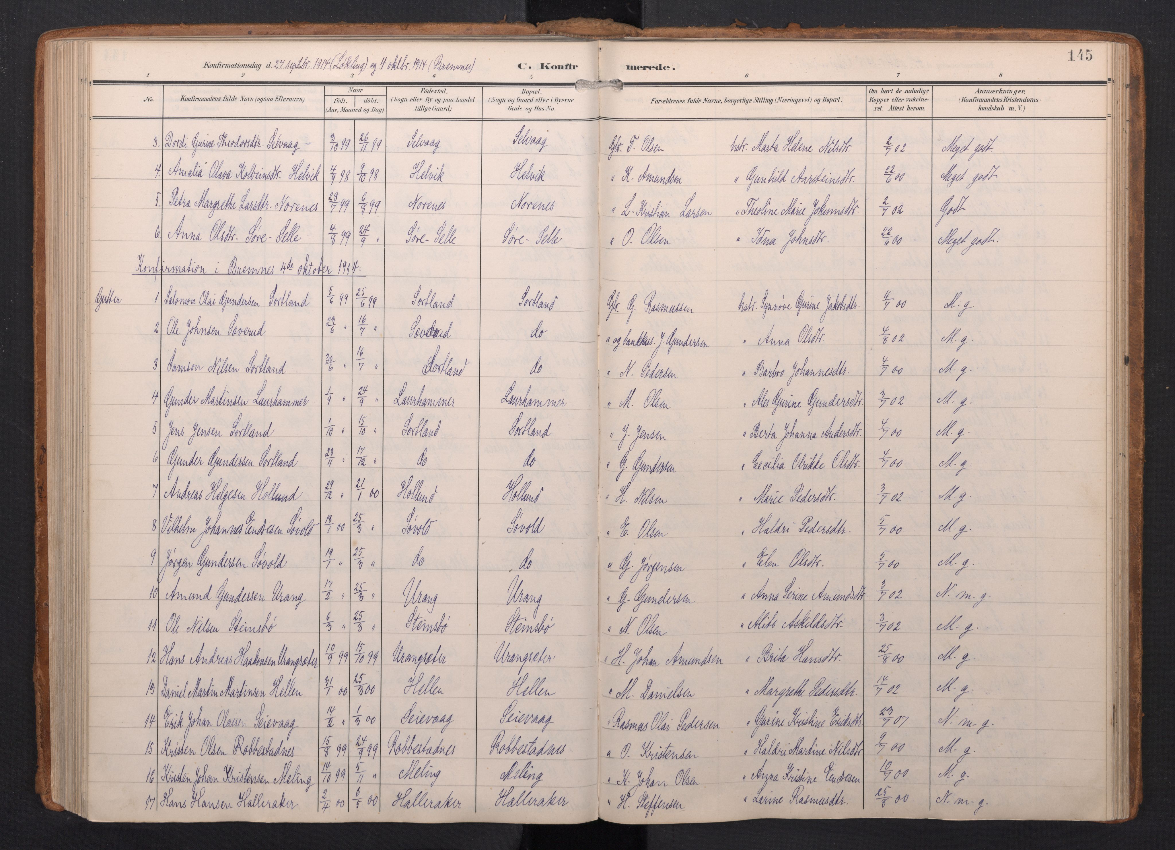 Finnås sokneprestembete, AV/SAB-A-99925/H/Ha/Haa/Haac/L0003: Parish register (official) no. C 3, 1905-1917, p. 145