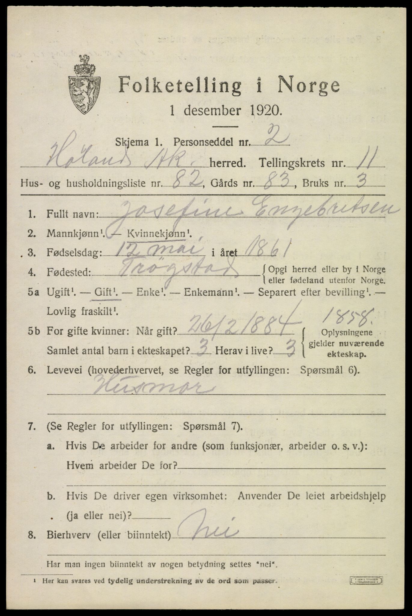 SAO, 1920 census for Høland, 1920, p. 11659