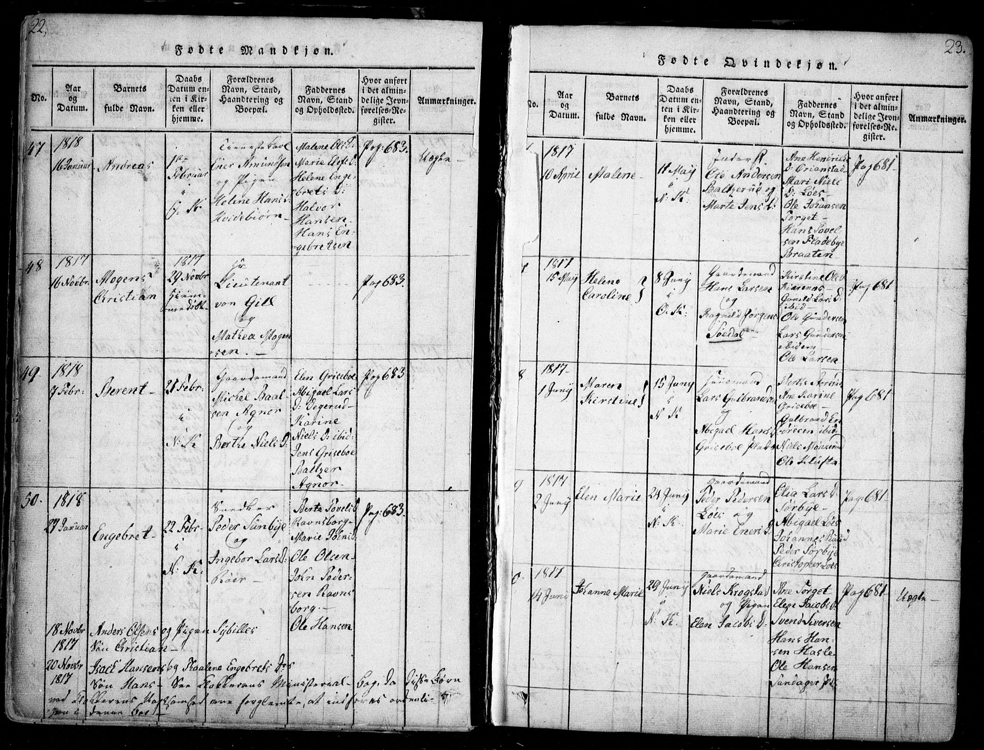 Nesodden prestekontor Kirkebøker, SAO/A-10013/F/Fa/L0006: Parish register (official) no. I 6, 1814-1847, p. 22-23