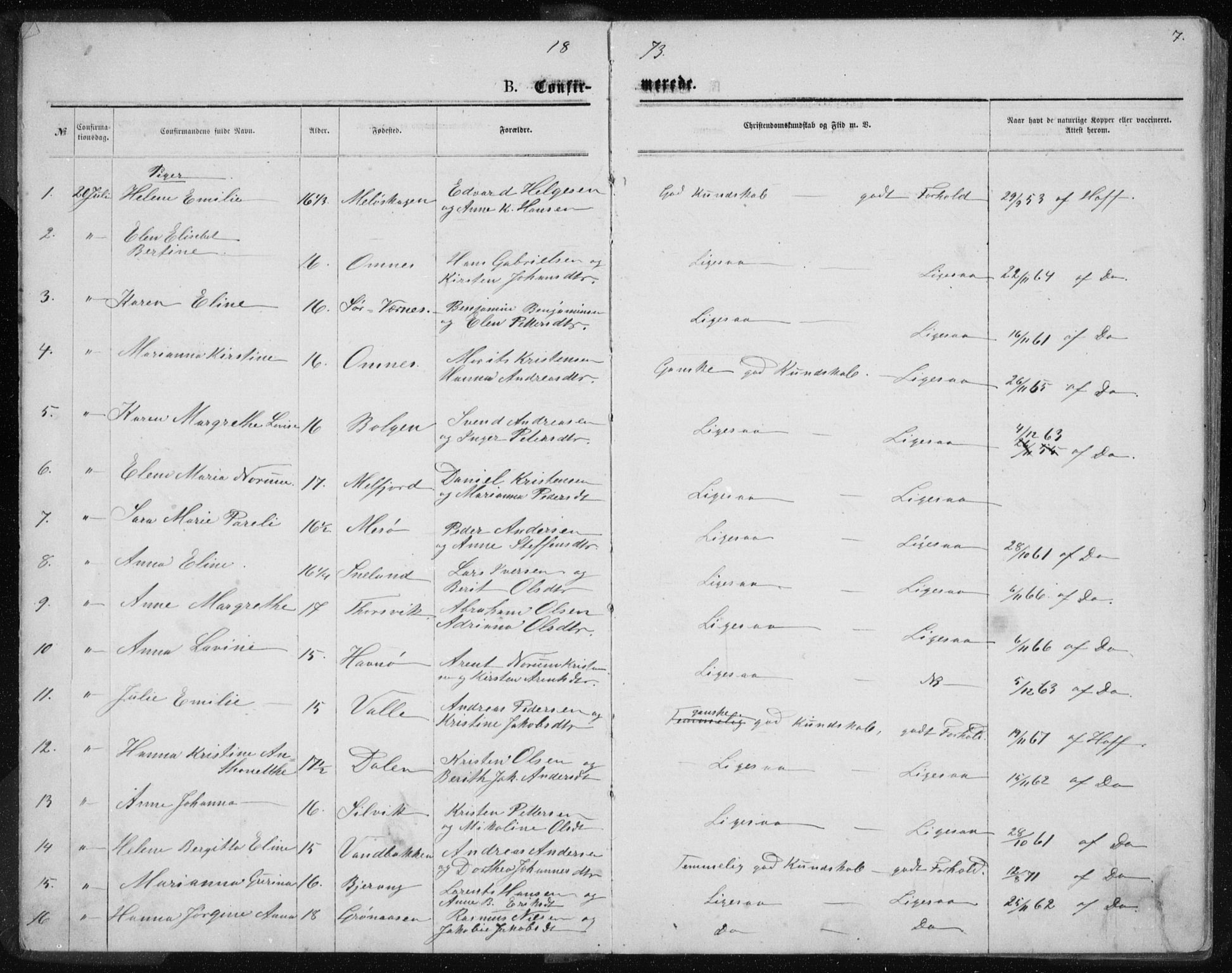 Ministerialprotokoller, klokkerbøker og fødselsregistre - Nordland, AV/SAT-A-1459/843/L0635: Parish register (copy) no. 843C04, 1872-1887, p. 7