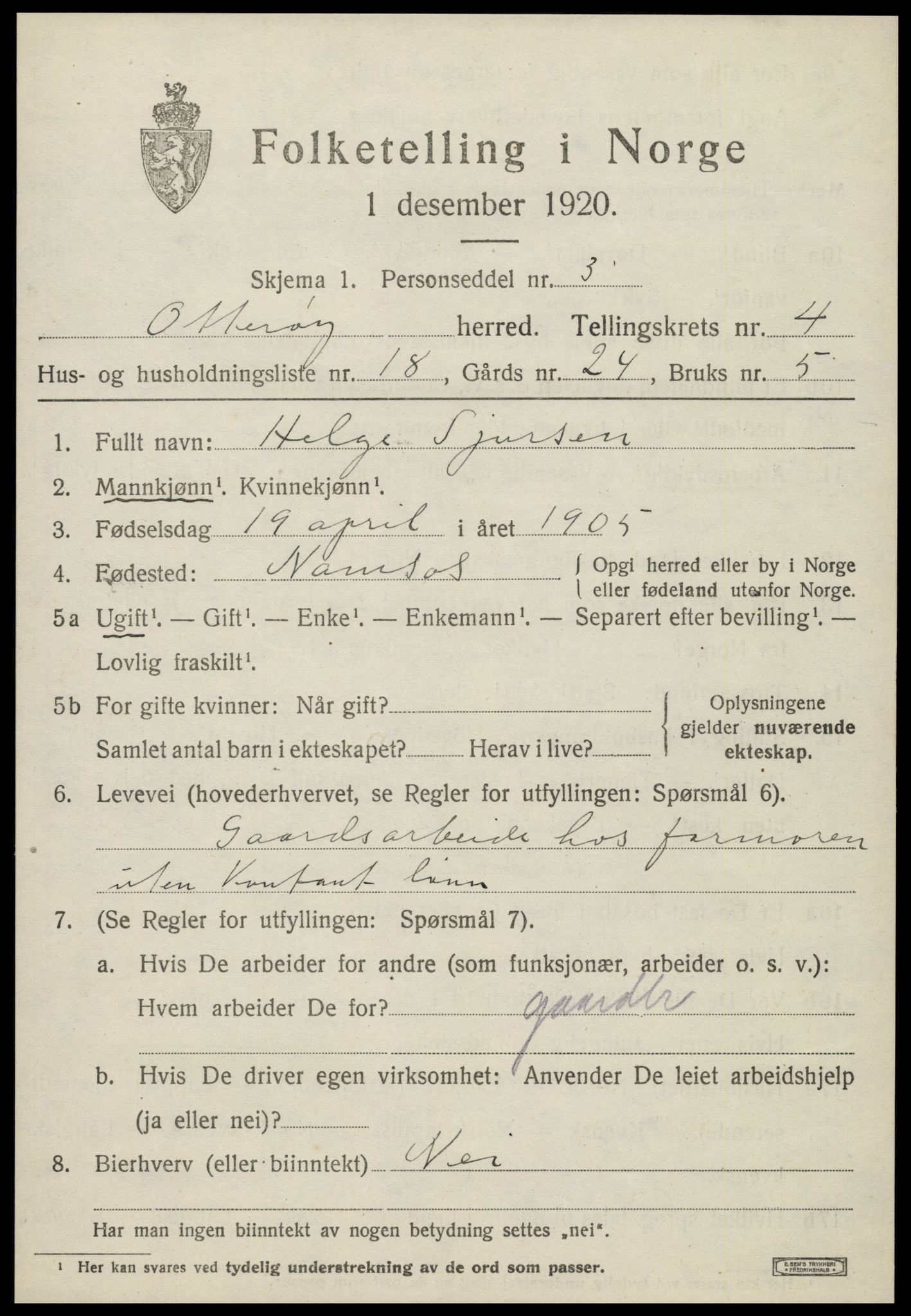 SAT, 1920 census for Otterøy, 1920, p. 1943