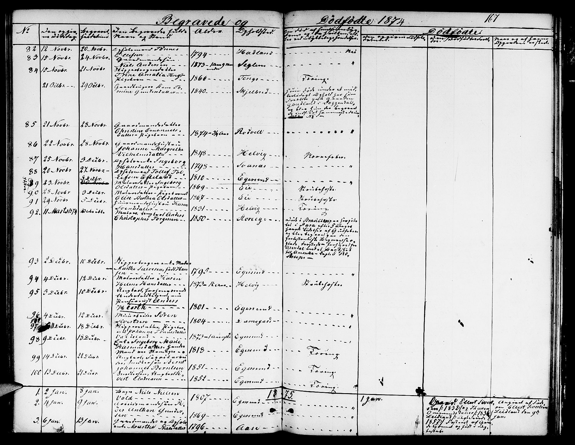 Eigersund sokneprestkontor, AV/SAST-A-101807/S09/L0005: Parish register (copy) no. B 5, 1872-1881, p. 167