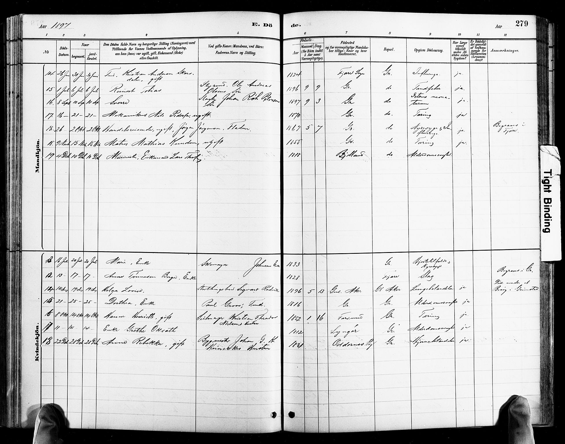 Grimstad sokneprestkontor, SAK/1111-0017/F/Fb/L0001: Parish register (copy) no. B 1, 1881-1922, p. 279