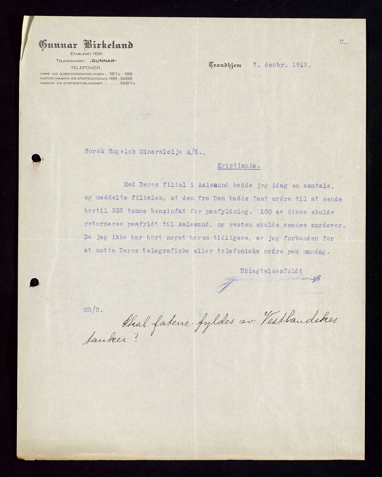 Pa 1521 - A/S Norske Shell, AV/SAST-A-101915/E/Ea/Eaa/L0002: Sjefskorrespondanse, 1917-1918, p. 515