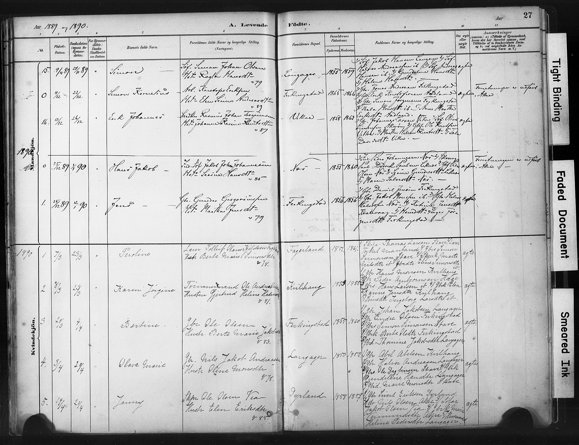 Skudenes sokneprestkontor, SAST/A -101849/H/Ha/Haa/L0010: Parish register (official) no. A 7, 1882-1912, p. 27