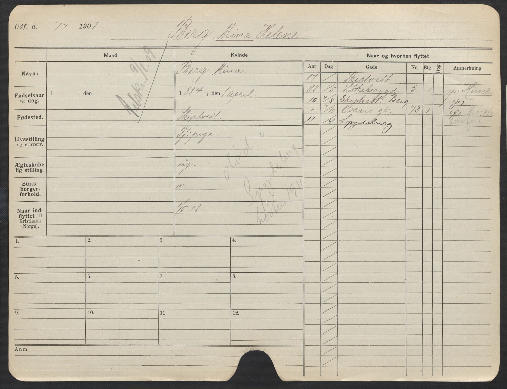 Oslo folkeregister, Registerkort, AV/SAO-A-11715/F/Fa/Fac/L0013: Kvinner, 1906-1914, p. 150a