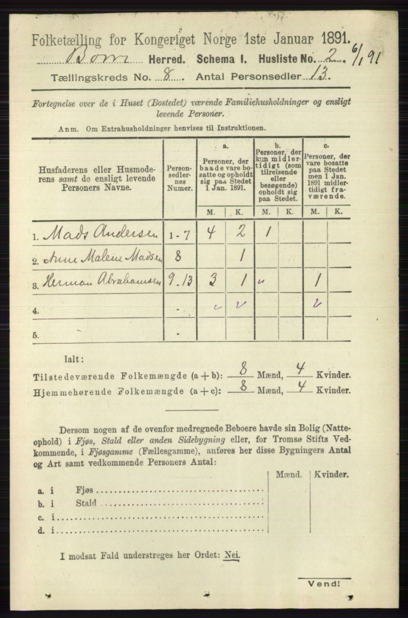 RA, 1891 census for 0717 Borre, 1891, p. 3674