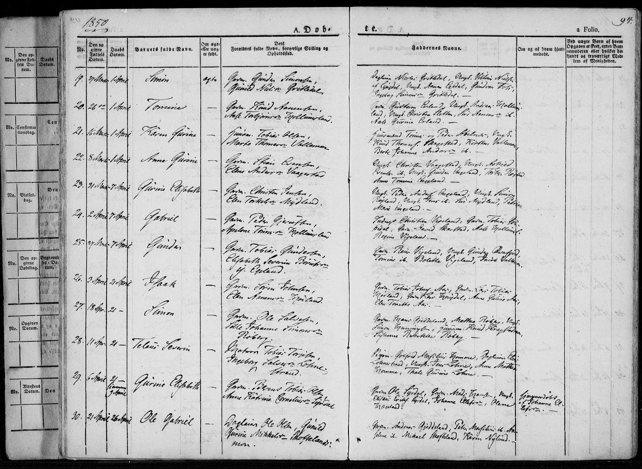 Sør-Audnedal sokneprestkontor, AV/SAK-1111-0039/F/Fa/Fab/L0006: Parish register (official) no. A 6, 1829-1855, p. 94