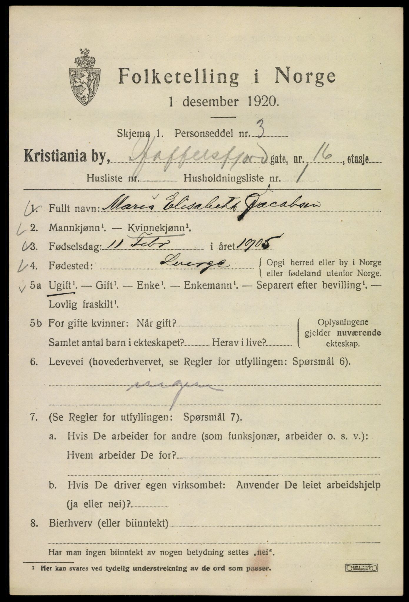 SAO, 1920 census for Kristiania, 1920, p. 266899