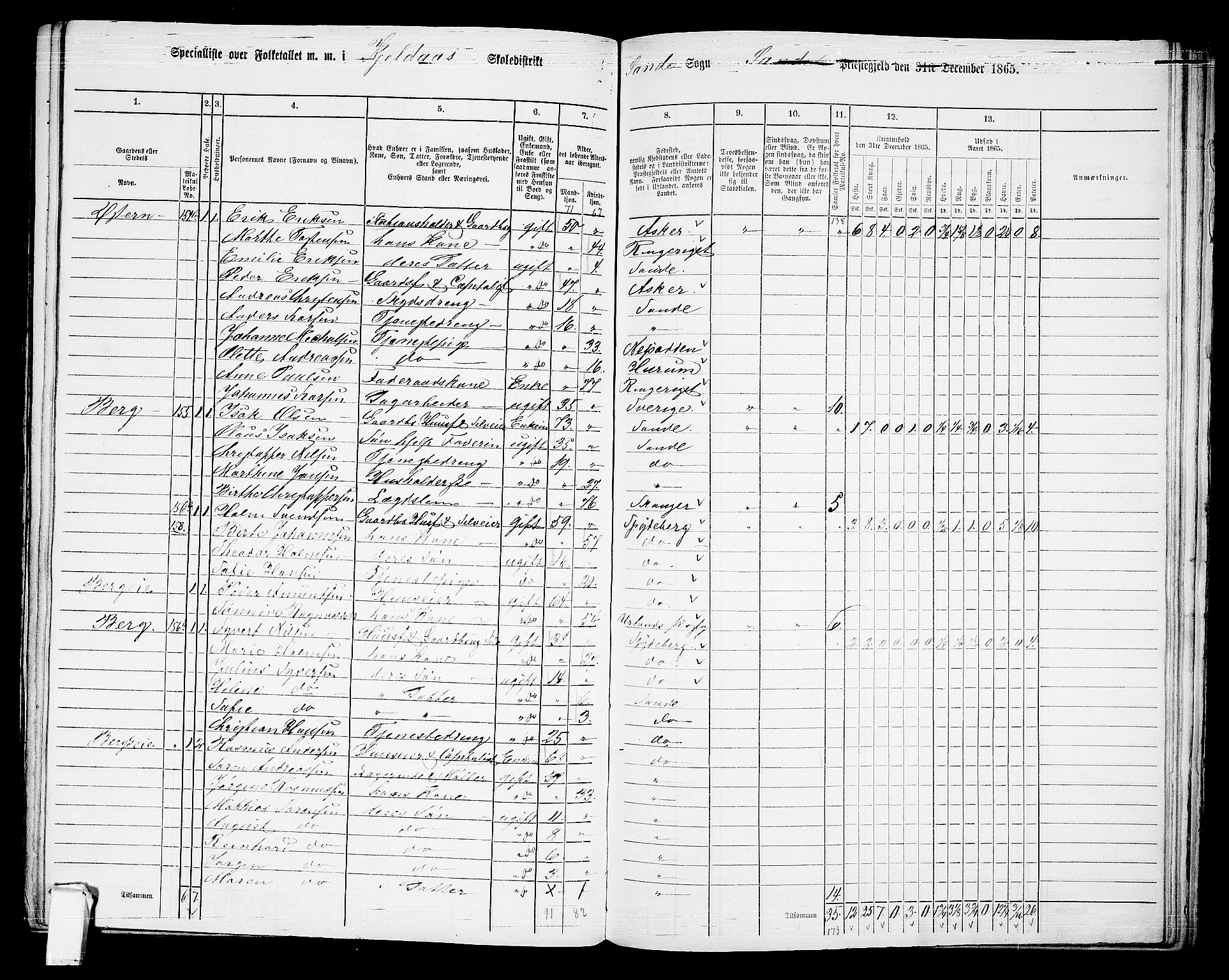 RA, 1865 census for Sande, 1865, p. 92