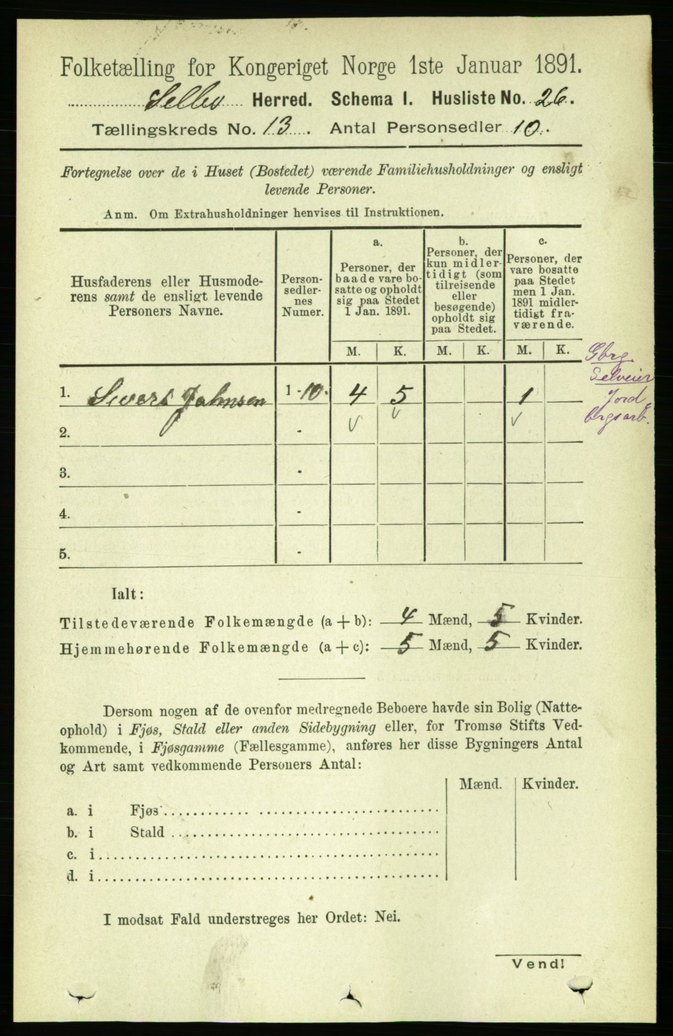 RA, 1891 census for 1664 Selbu, 1891, p. 4563