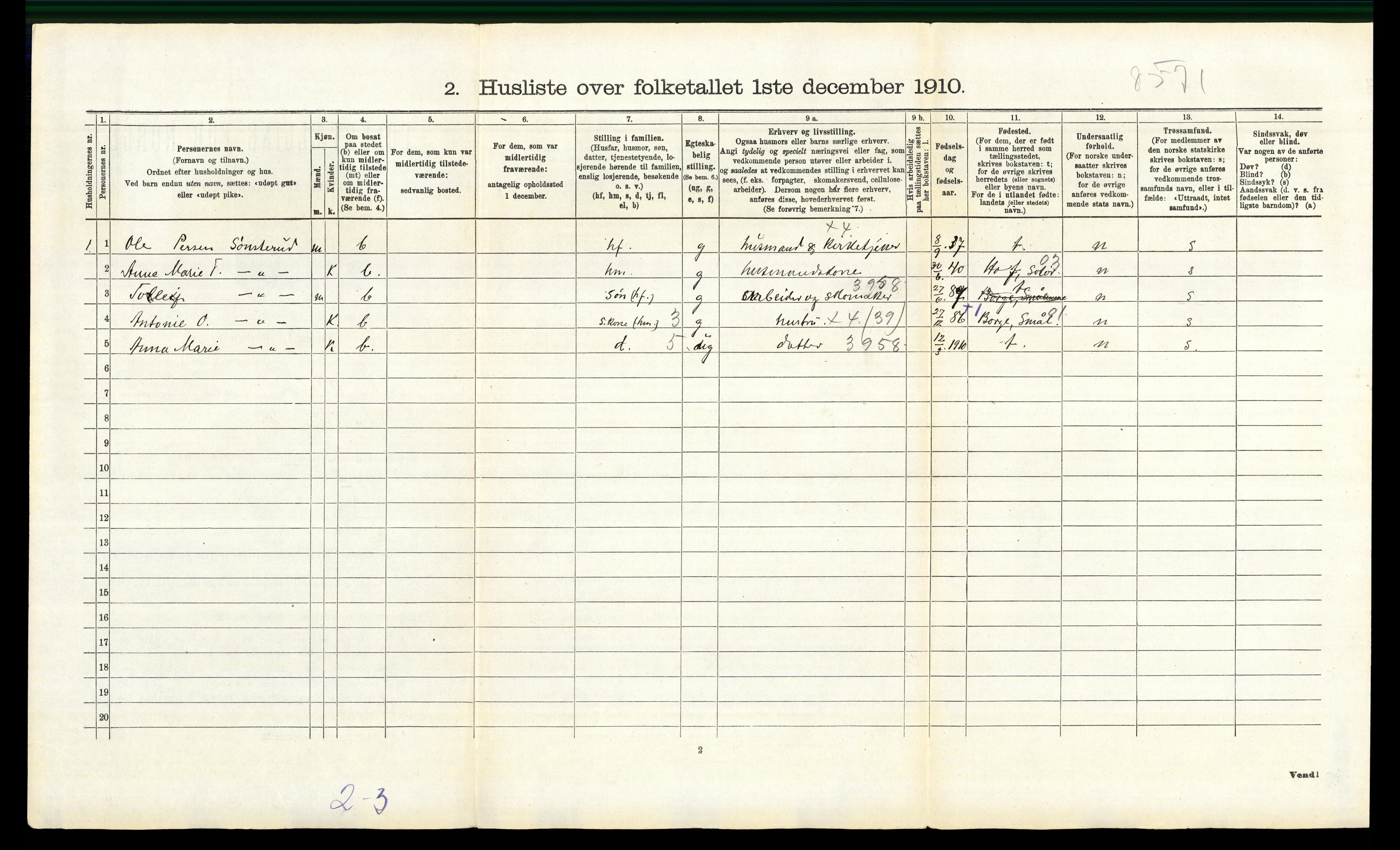 RA, 1910 census for Nord-Odal, 1910, p. 994