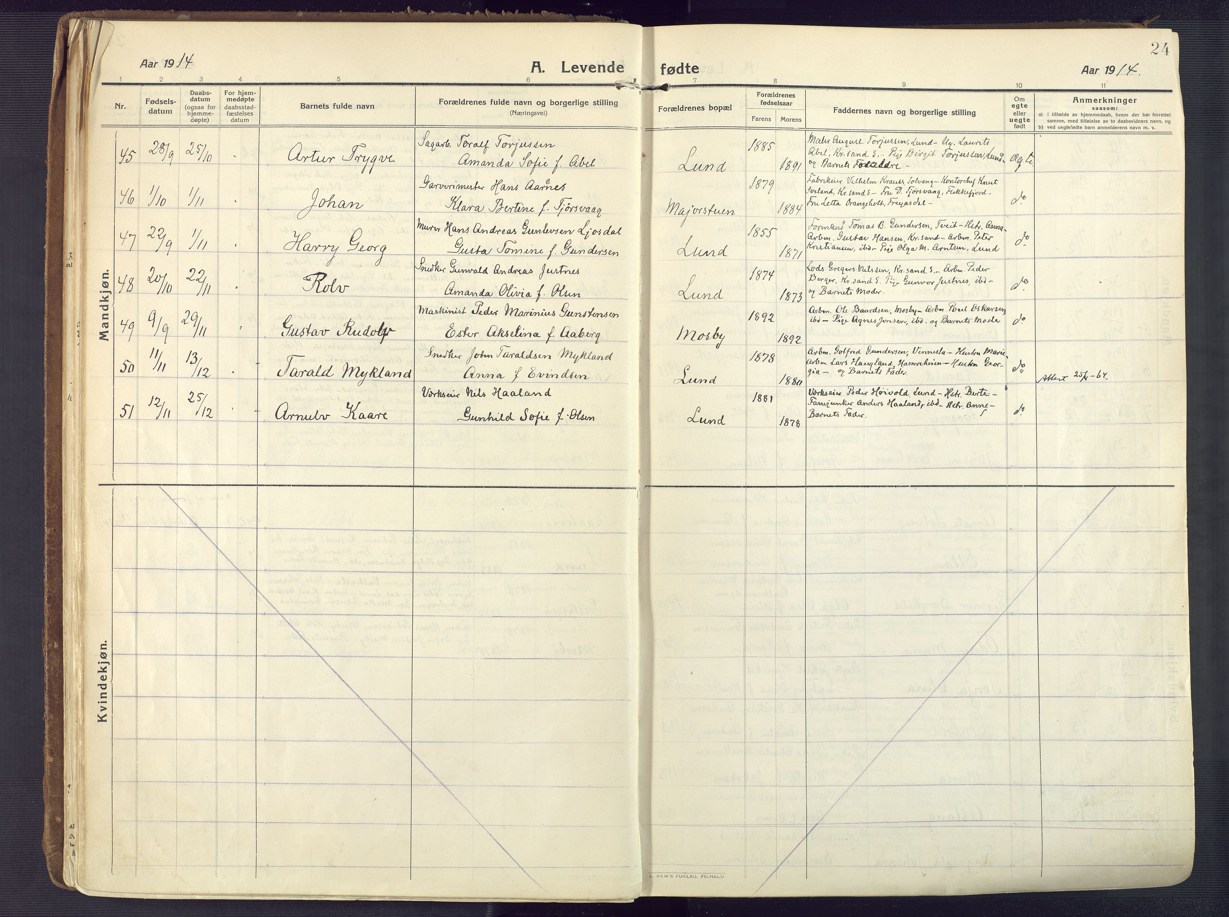 Oddernes sokneprestkontor, AV/SAK-1111-0033/F/Fa/Faa/L0012: Parish register (official) no. A 12, 1912-1925, p. 24