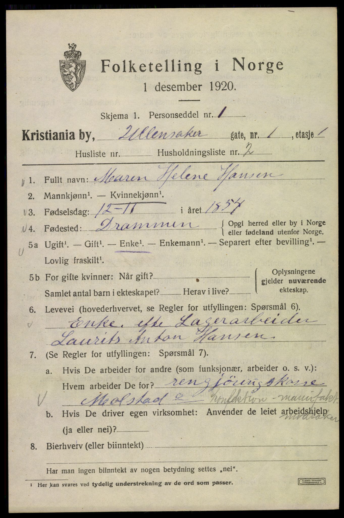 SAO, 1920 census for Kristiania, 1920, p. 612297